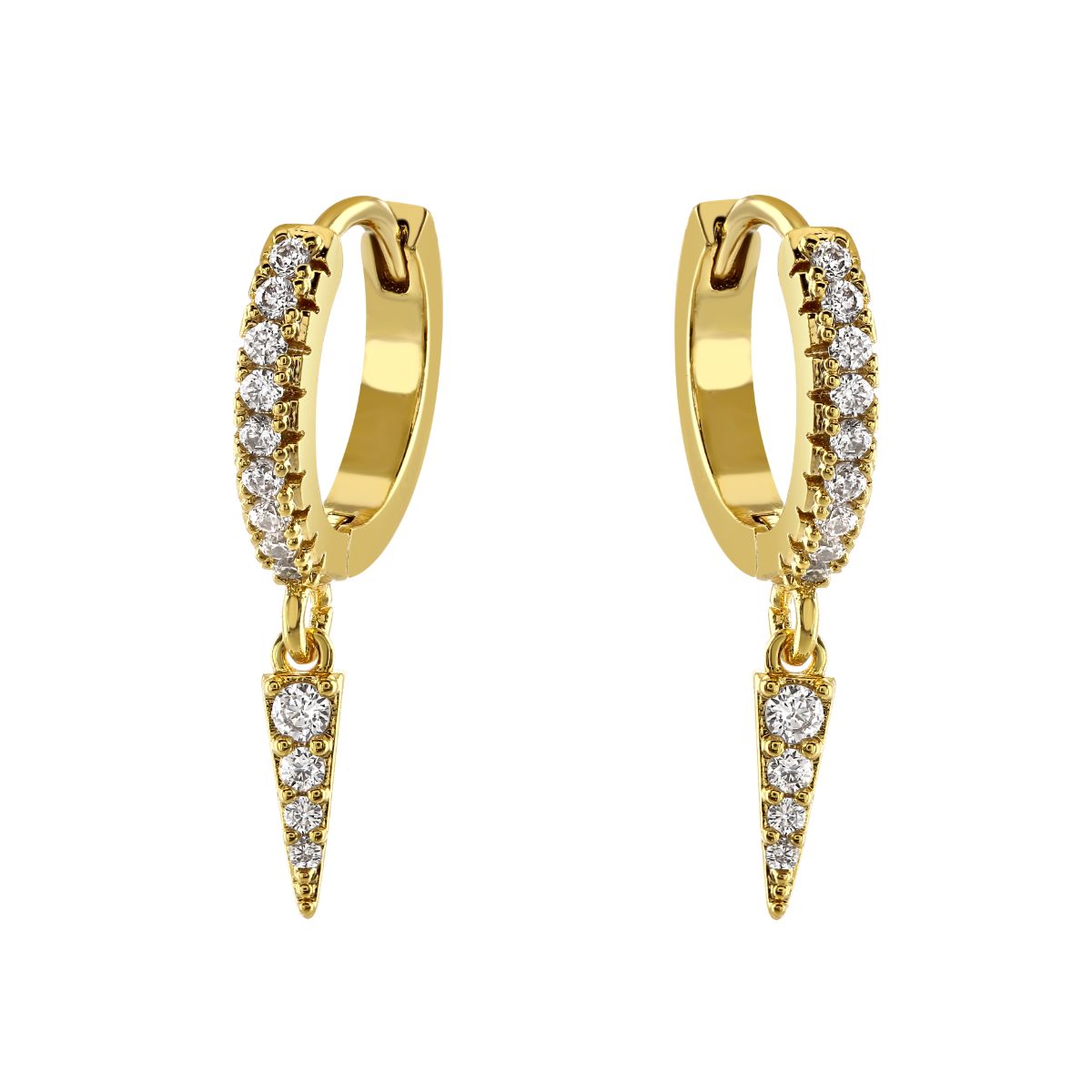 loveRocks Huggie Hoop Earring featuring a trendy spike drop charm and sparkling Cubic Zirconia stones, sold as a pair.