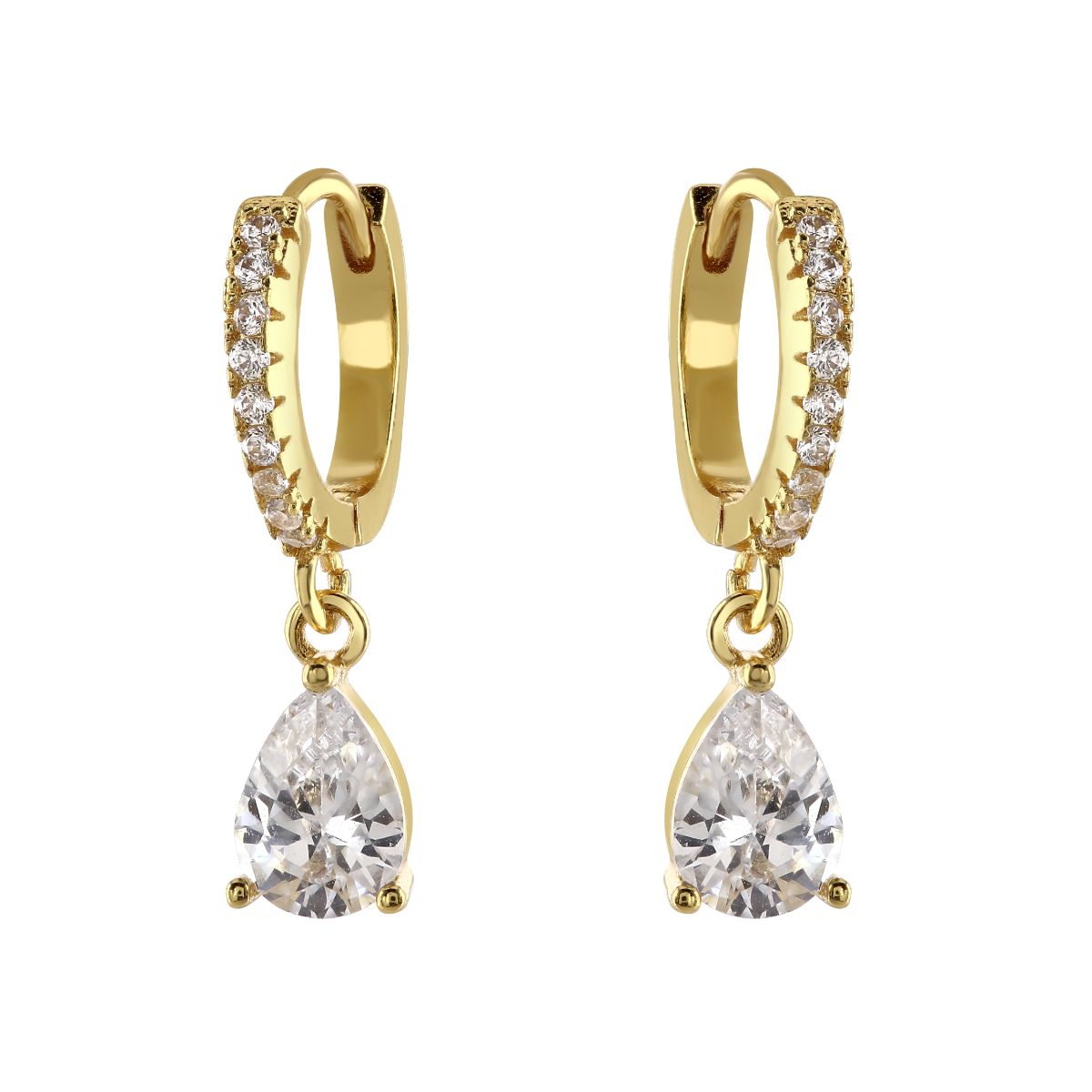 loveRocks Huggie Hoop Earring featuring a tear drop Cubic Zirconia, showcasing elegance and style.