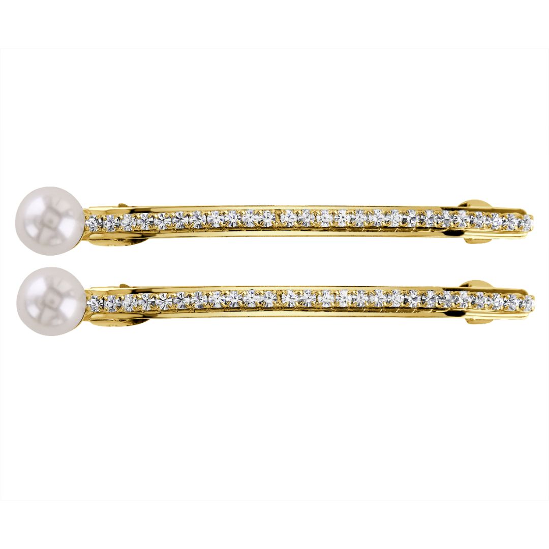 loveRocks Long Elegant Crystal Barrette with Pearl, featuring sparkling crystals and elegant pearl accents, perfect for special occasions.