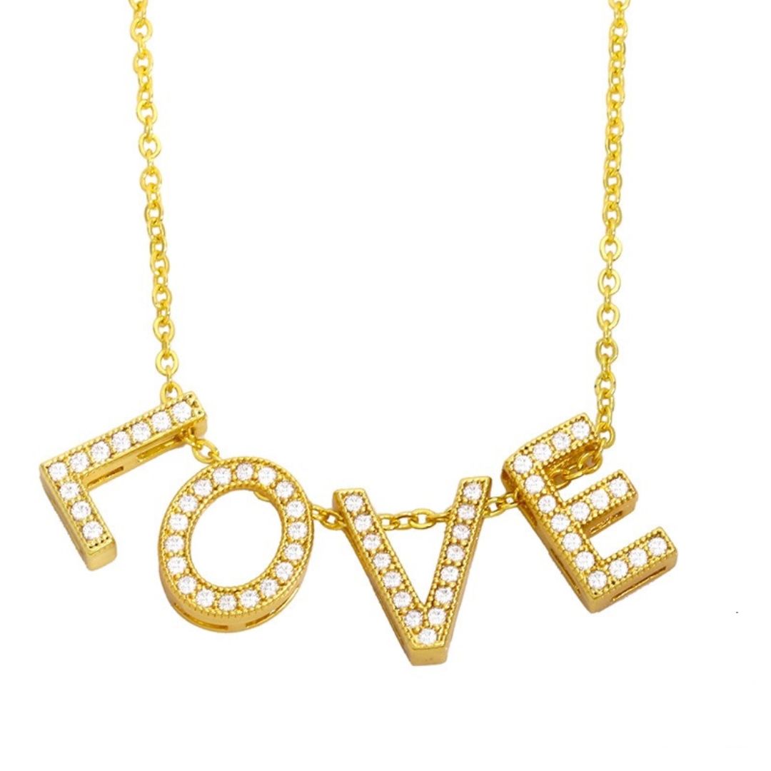 loveRocks Love Moving Letters Necklace with sparkling Zirconia stones, elegantly designed for a stunning look.