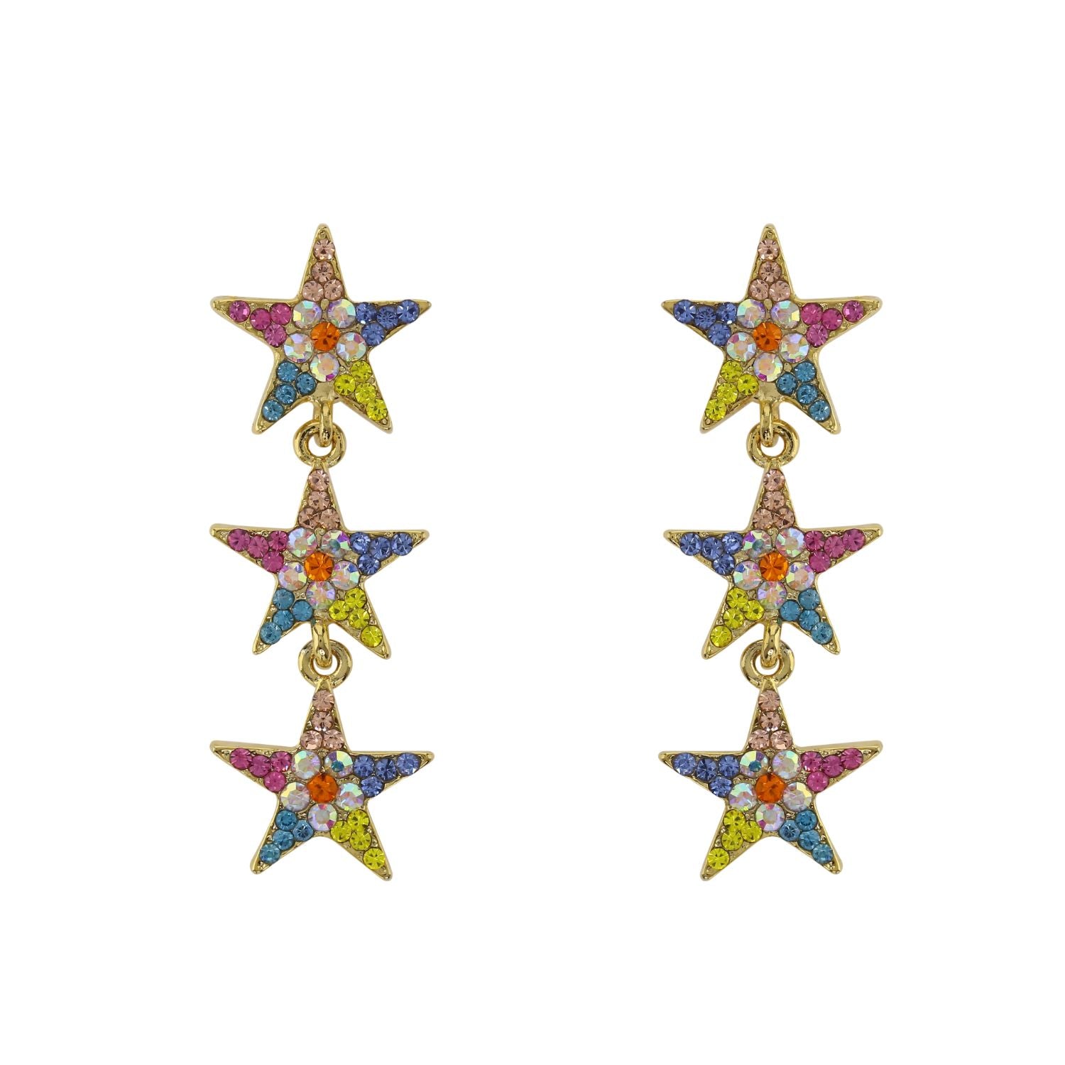 loveRocks Multi Stars Drop Earrings featuring multicolour stones in a star design, perfect for adding a fun touch to any outfit.