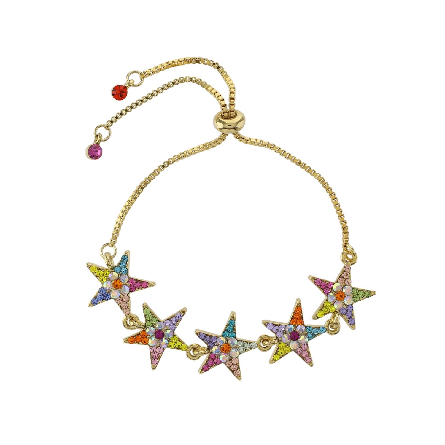 loveRocks Multicolour Stars Slider Bracelet featuring sparkling star-shaped stones in various colors on an adjustable band.