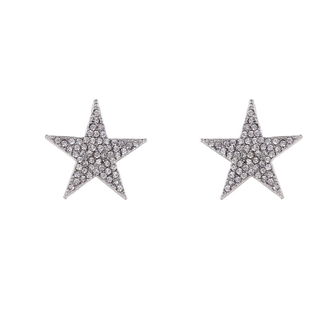 loveRocks Stone Encrusted Star Stud Earrings featuring sparkling crystals in a star shape, perfect for parties.