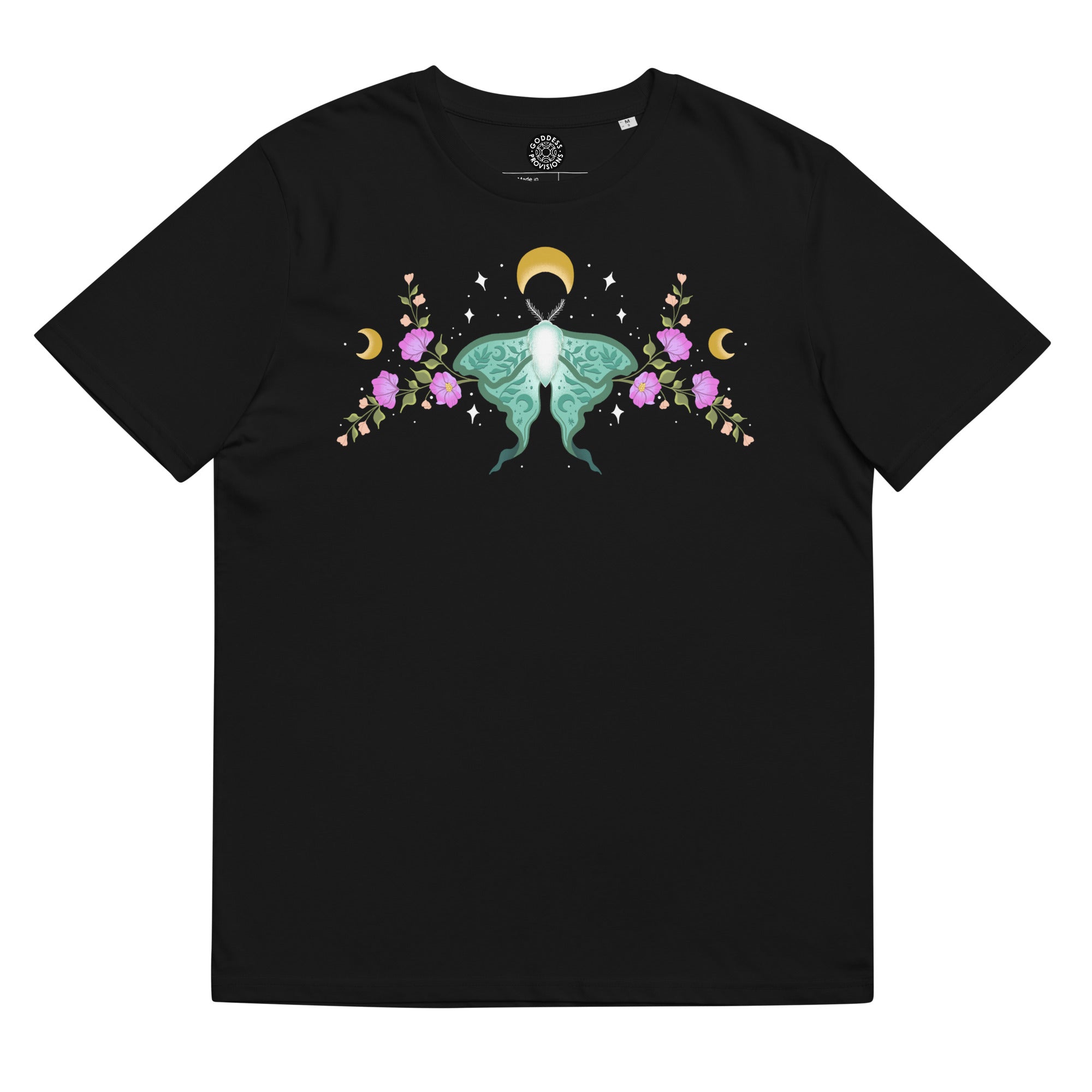 Lunar Moth Organic Unisex T-Shirt featuring a whimsical design, made from soft organic cotton, perfect for casual wear.