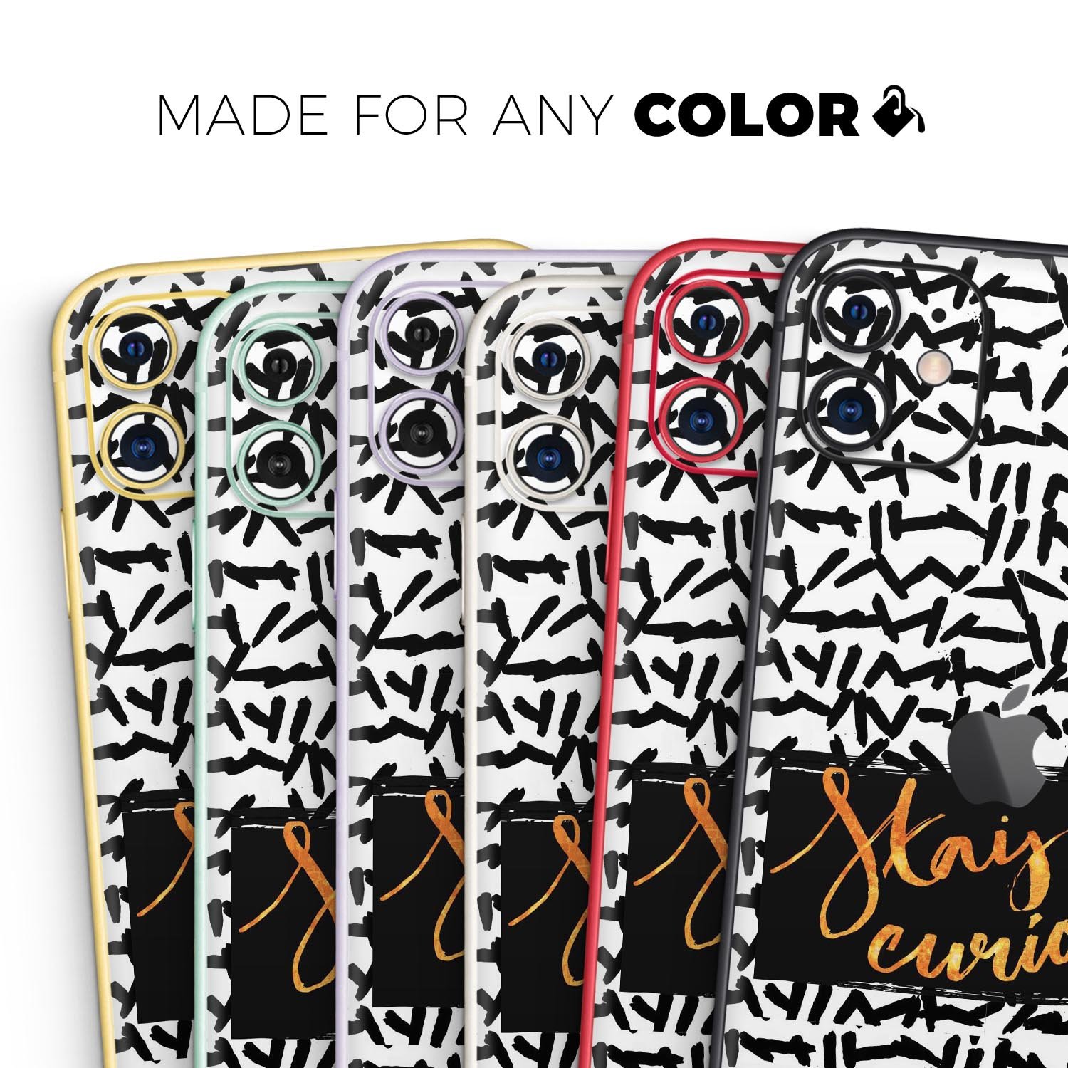 Lux Stay Curious Skin-Kit for Apple iPhone 14 and 13, showcasing vibrant design and premium vinyl material.