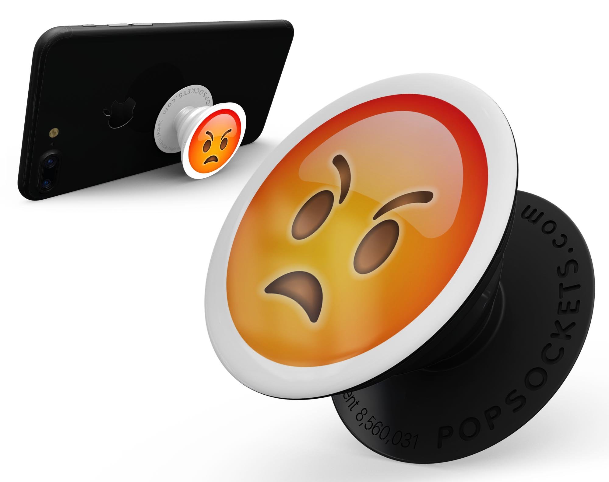 Mad Face Emoticon Emoji Skin Kit for PopSockets, featuring a vibrant design on premium vinyl for smartphone grips.