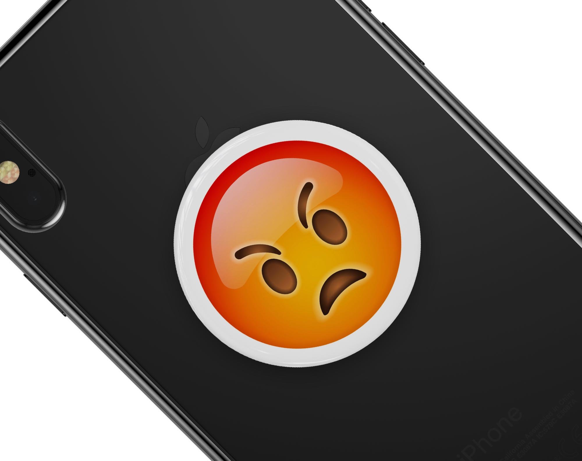 Mad Face Emoticon Emoji Skin Kit for PopSockets, featuring a vibrant design on premium vinyl for smartphone grips.