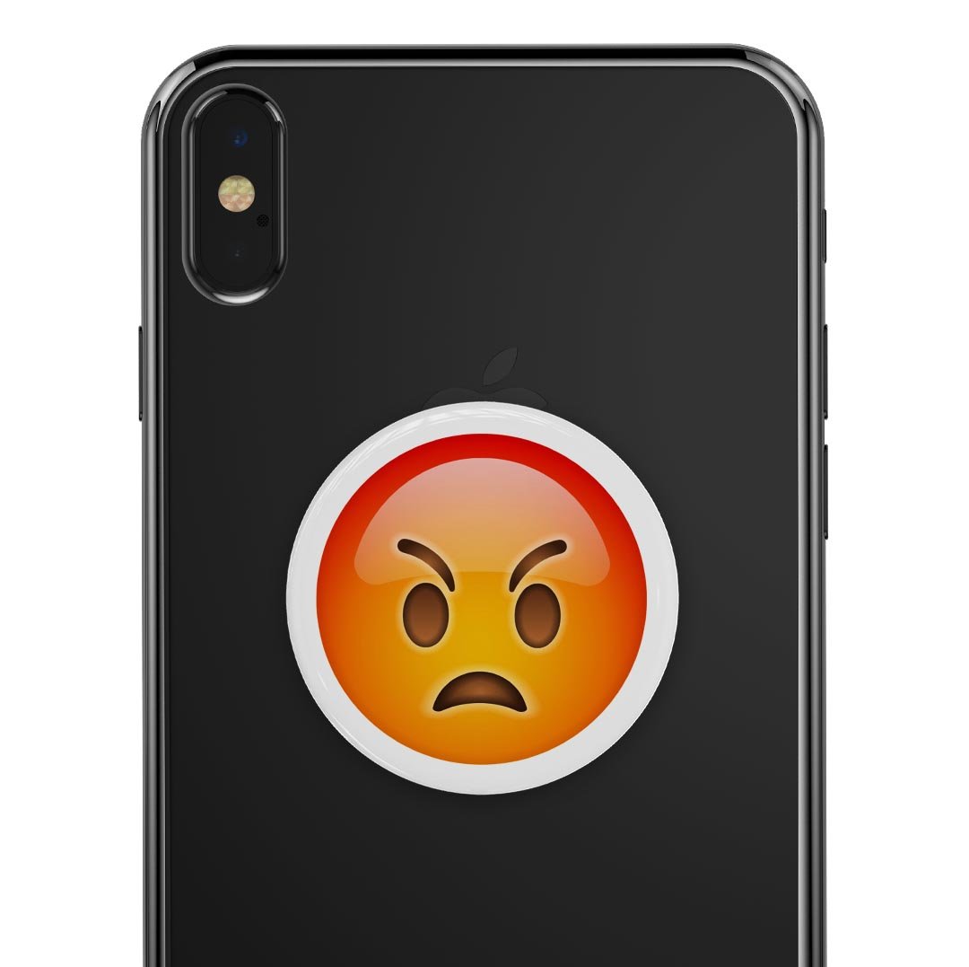 Mad Face Emoticon Emoji Skin Kit for PopSockets, featuring a vibrant design on premium vinyl for smartphone grips.