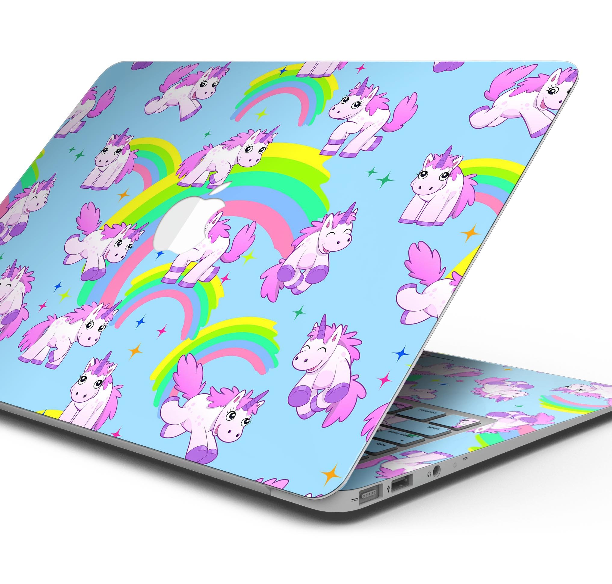 Colorful Magical Cartoon Unicorns skin decal wrap for MacBook, showcasing vibrant designs and a smooth finish.