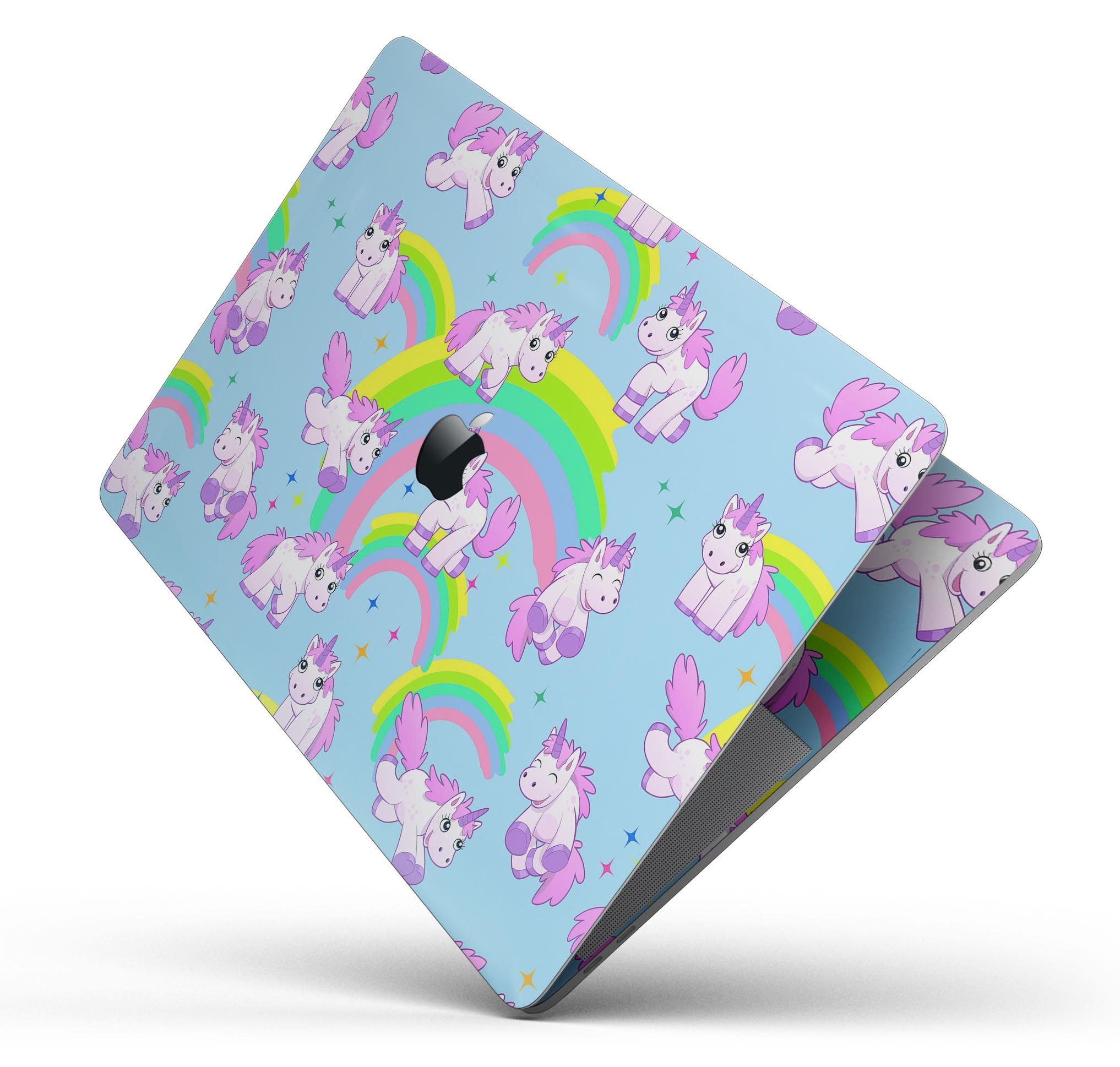 Colorful Magical Cartoon Unicorns skin decal wrap for MacBook, showcasing vibrant designs and a smooth finish.