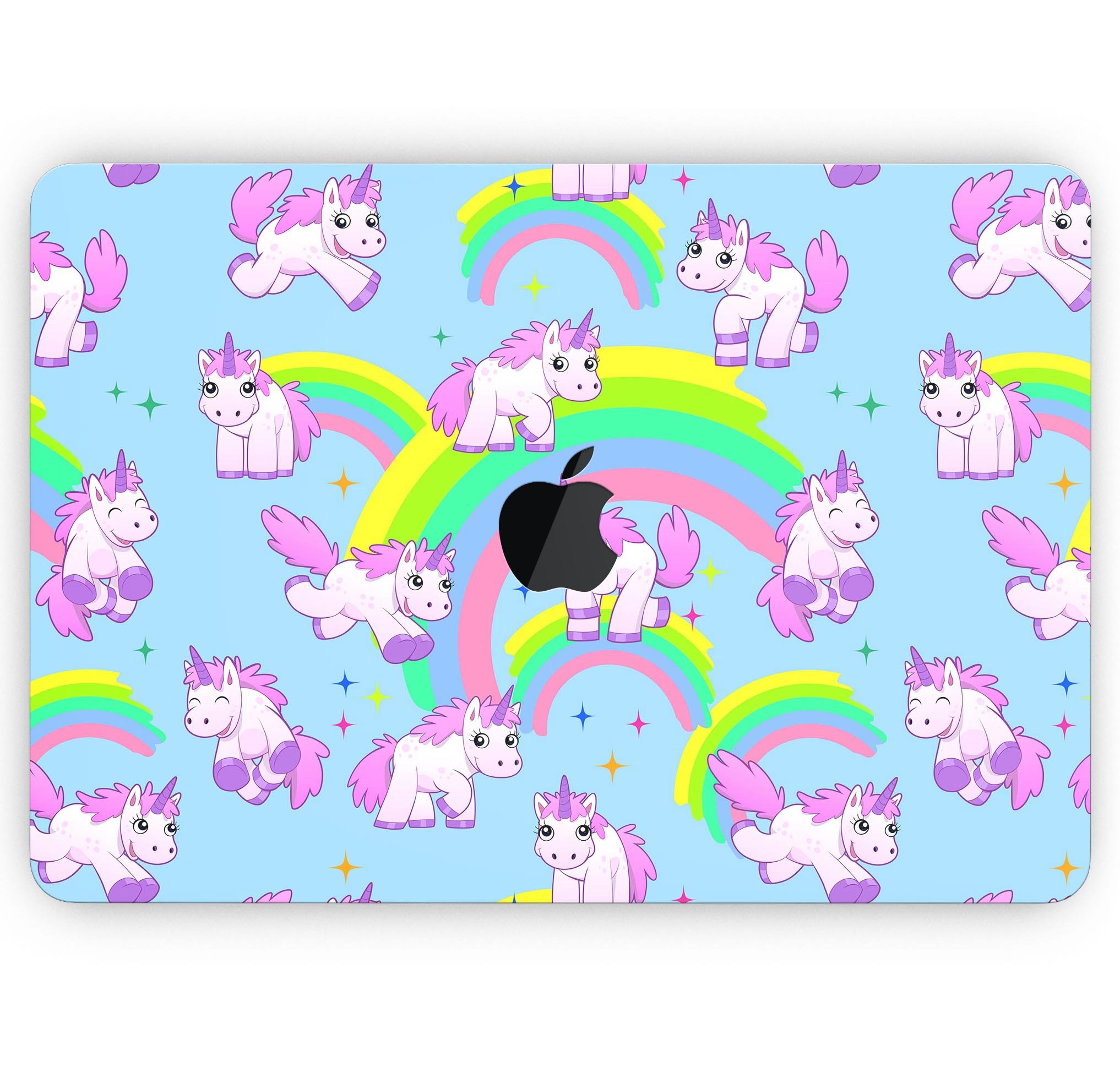 Colorful Magical Cartoon Unicorns skin decal wrap for MacBook, showcasing vibrant designs and a smooth finish.