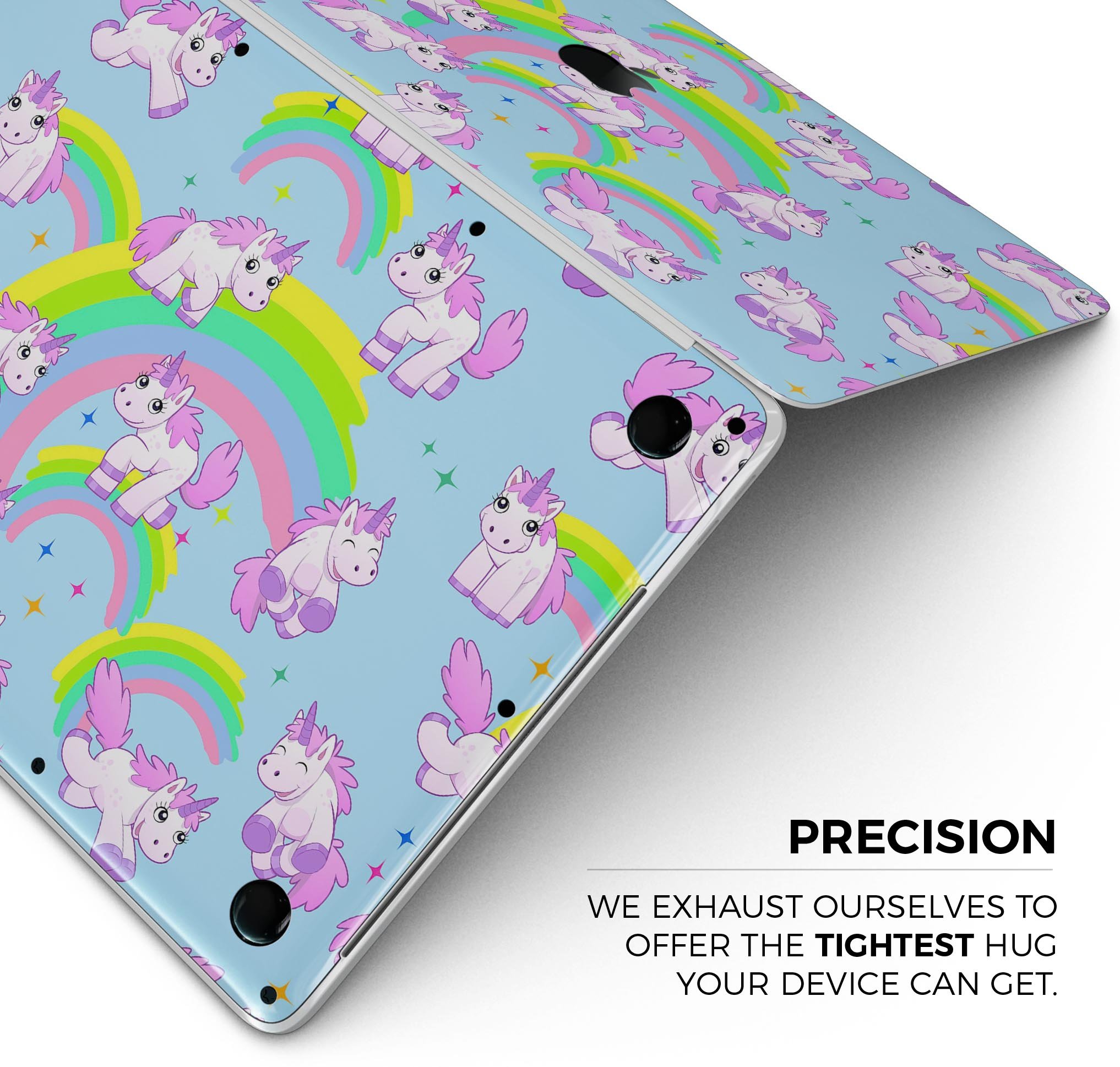 Colorful Magical Cartoon Unicorns skin decal wrap for MacBook, showcasing vibrant designs and a smooth finish.