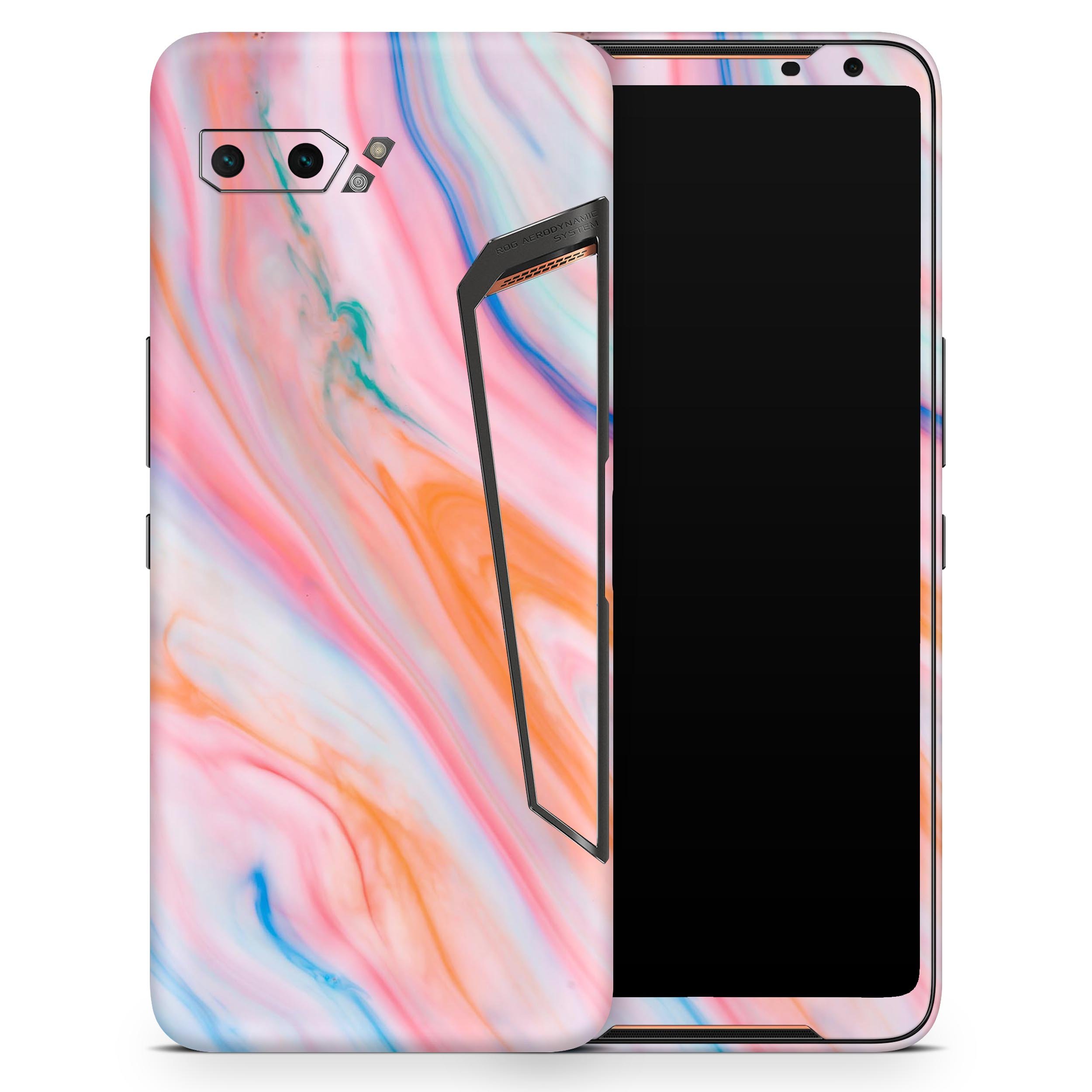 Magical Coral Marble V5 skin decal wrap kit for Asus phone, showcasing a vibrant coral marble design with a soft matte finish.