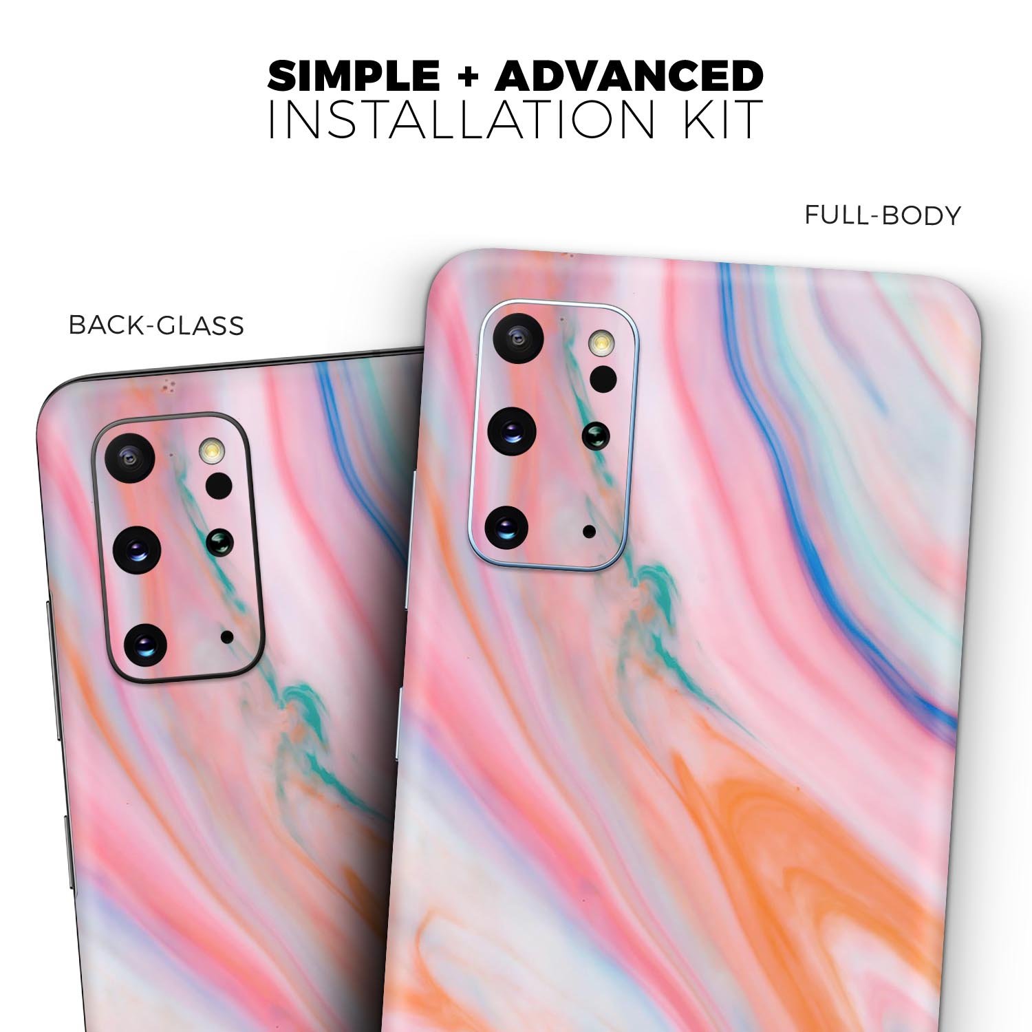 Magical Coral Marble V5 skin decal wrap kit for Samsung Galaxy, showcasing vibrant coral marble design and soft-touch finish.