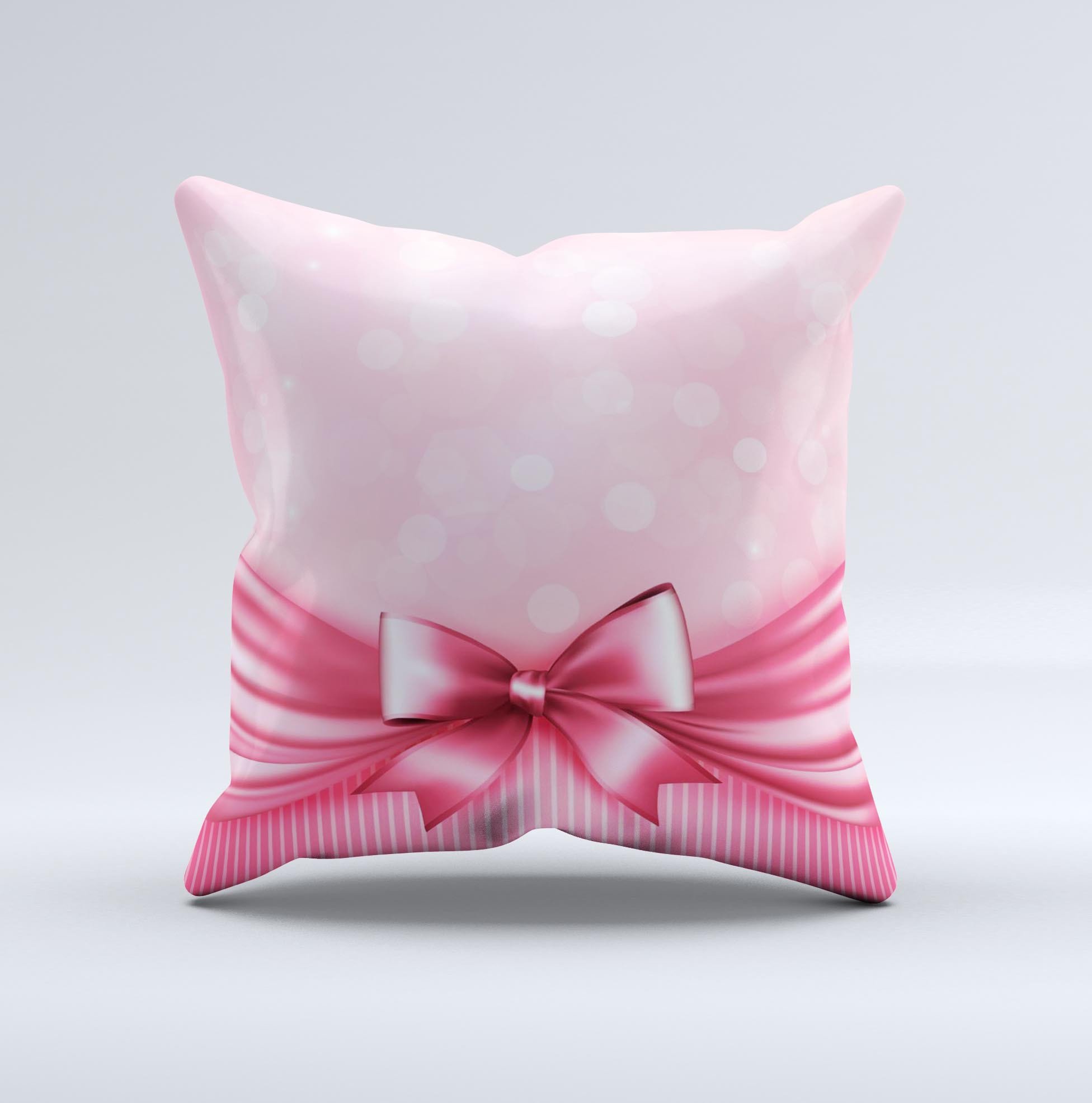 Magical Pink Bow Ink-Fuzed Decorative Throw Pillow with high thread count fabric and unique design, handcrafted in Virginia.