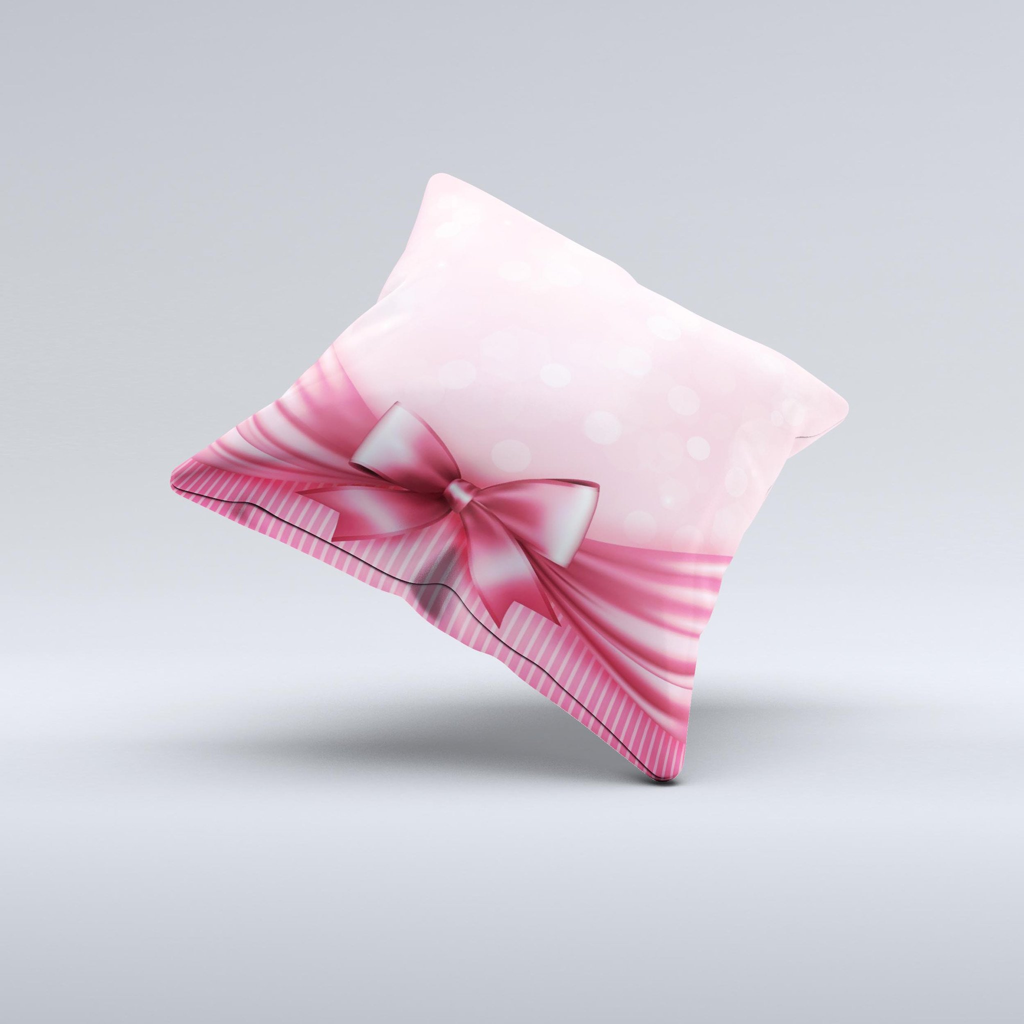 Magical Pink Bow Ink-Fuzed Decorative Throw Pillow with high thread count fabric and unique design, handcrafted in Virginia.