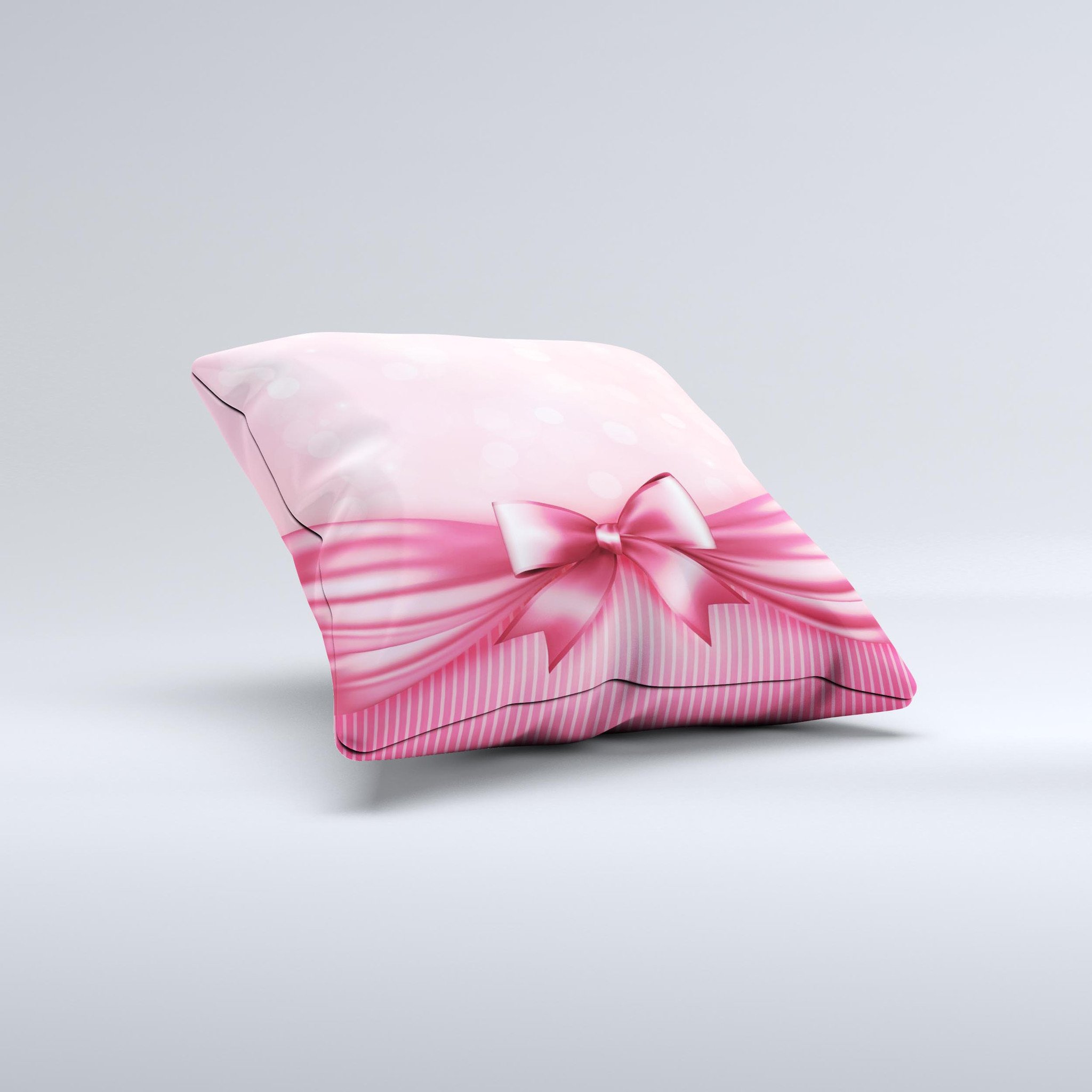 Magical Pink Bow Ink-Fuzed Decorative Throw Pillow with high thread count fabric and unique design, handcrafted in Virginia.