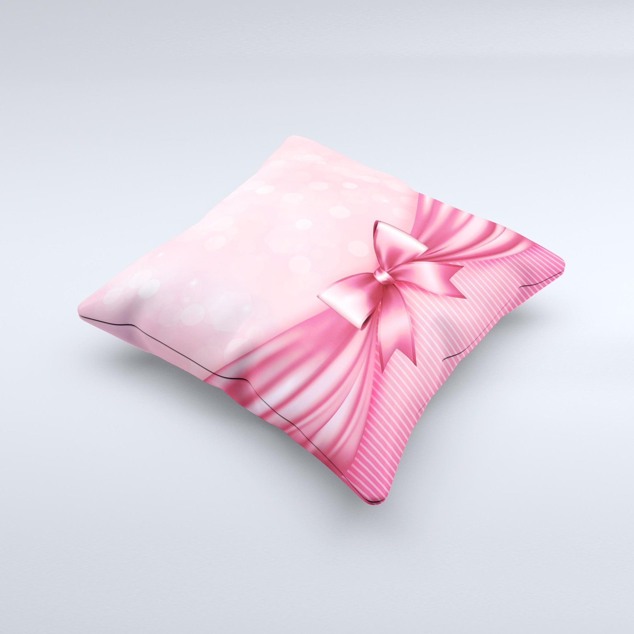 Magical Pink Bow Ink-Fuzed Decorative Throw Pillow with high thread count fabric and unique design, handcrafted in Virginia.