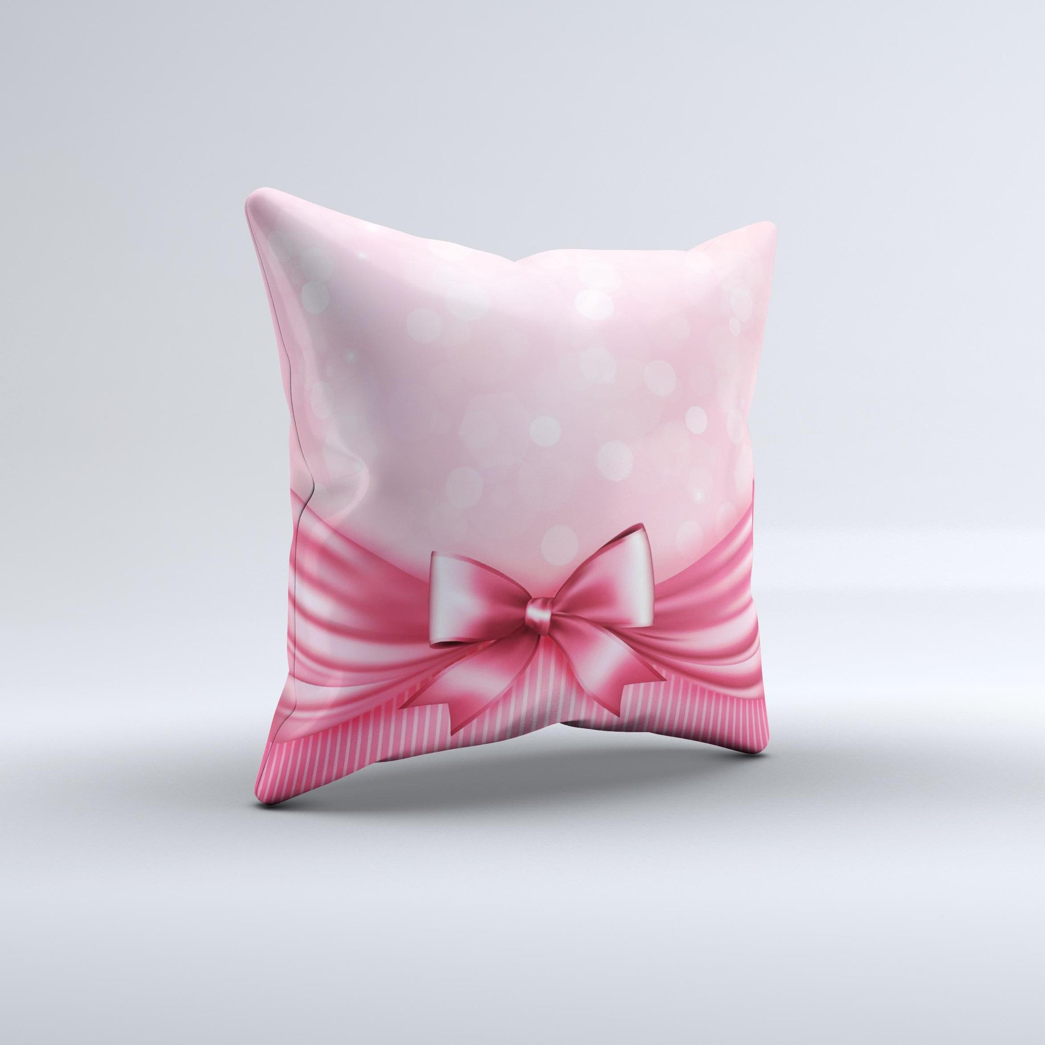 Magical Pink Bow Ink-Fuzed Decorative Throw Pillow with high thread count fabric and unique design, handcrafted in Virginia.