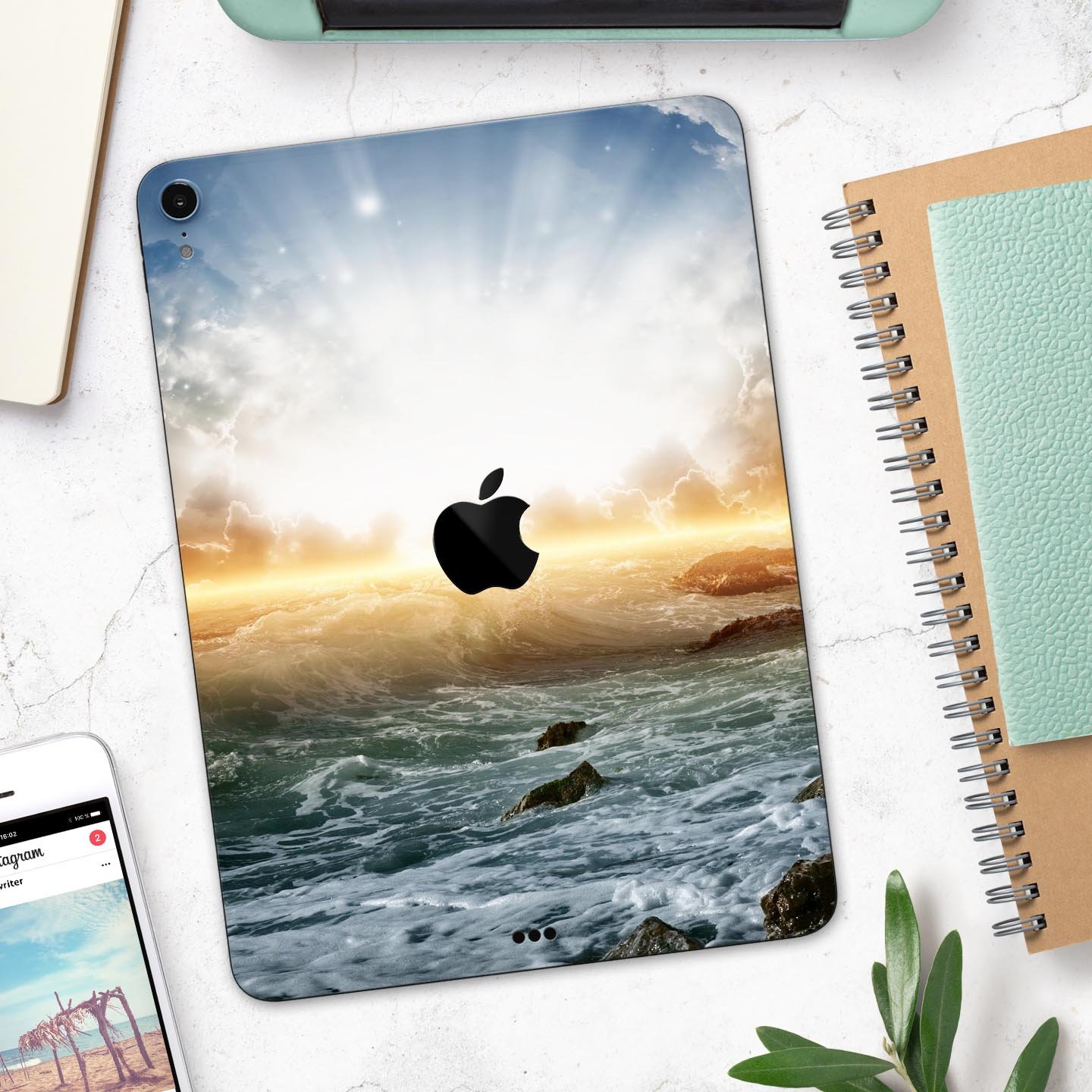 Majestic Sky on Crashing Waves full body skin decal for Apple devices, showcasing vibrant colors and intricate wave designs.