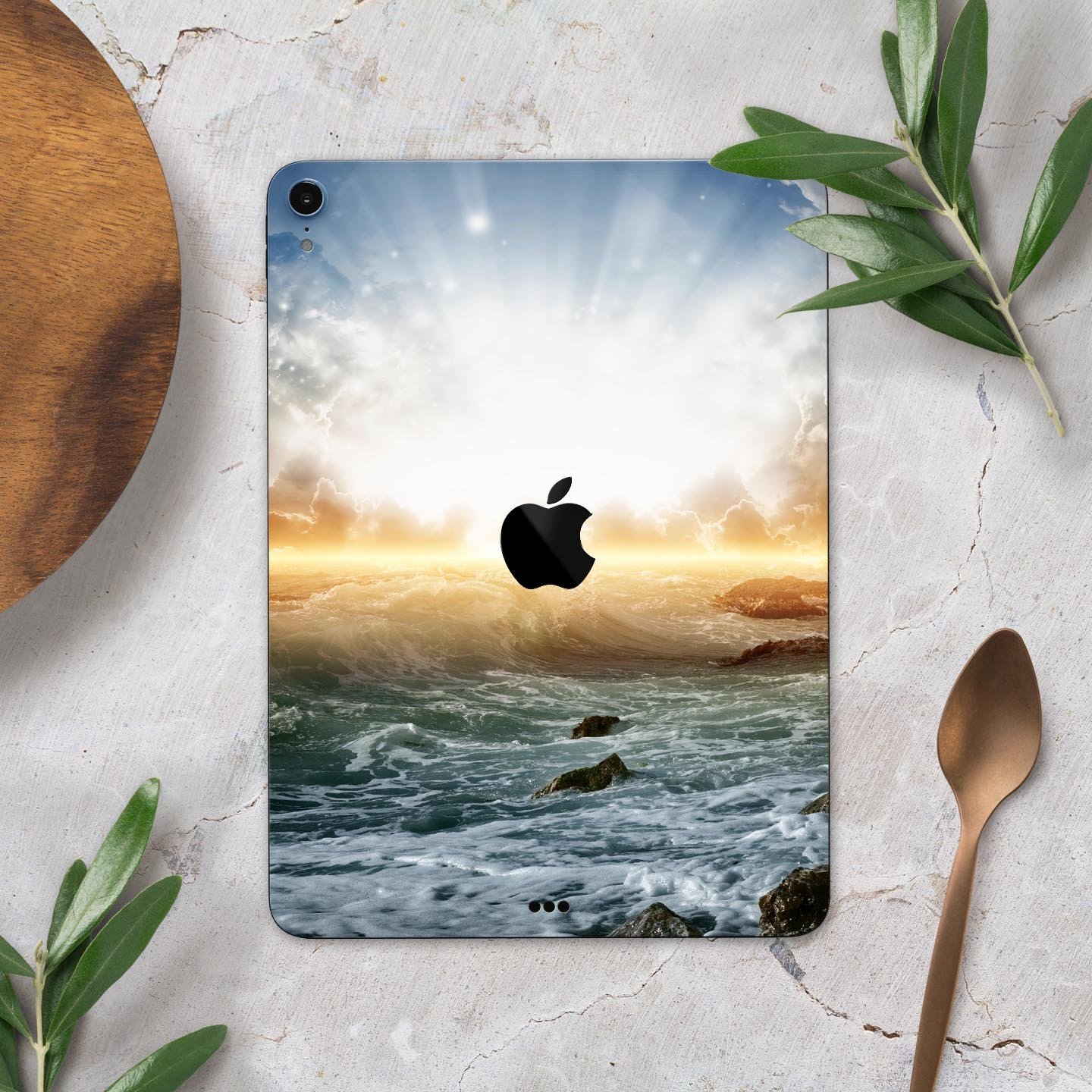 Majestic Sky on Crashing Waves full body skin decal for Apple devices, showcasing vibrant colors and intricate wave designs.