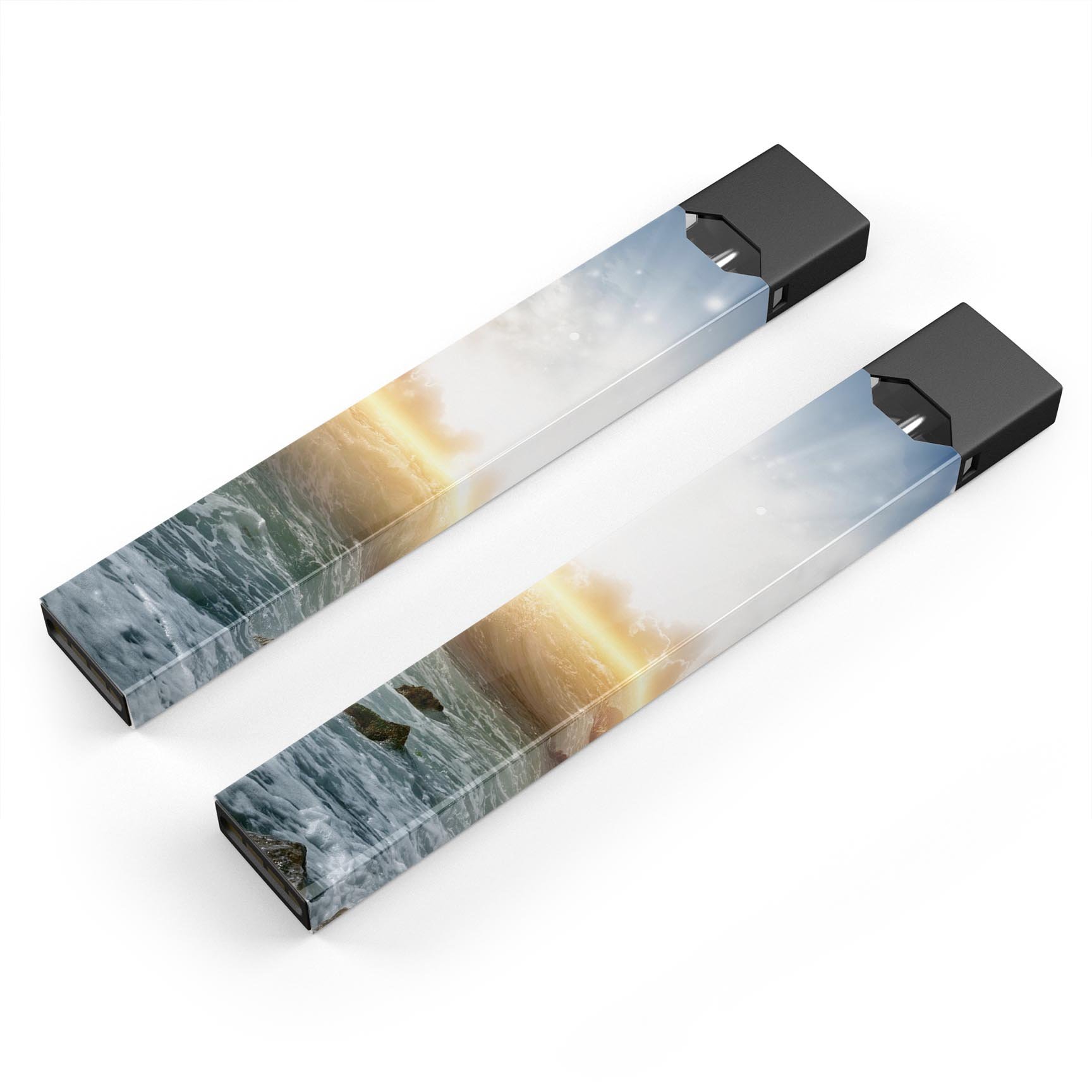 Majestic Sky on Crashing Waves skin-wrap for JUUL vaping device, showcasing vibrant colors and a sleek design.