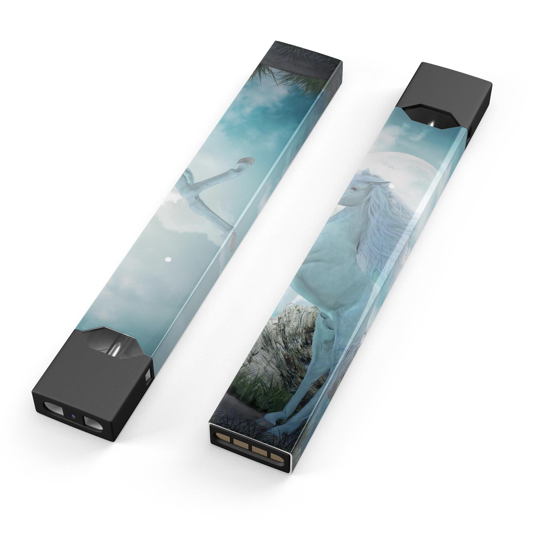 Majestic White Stallion Unicorn decal skin wrap for JUUL vaping device, showcasing vibrant colors and intricate design.