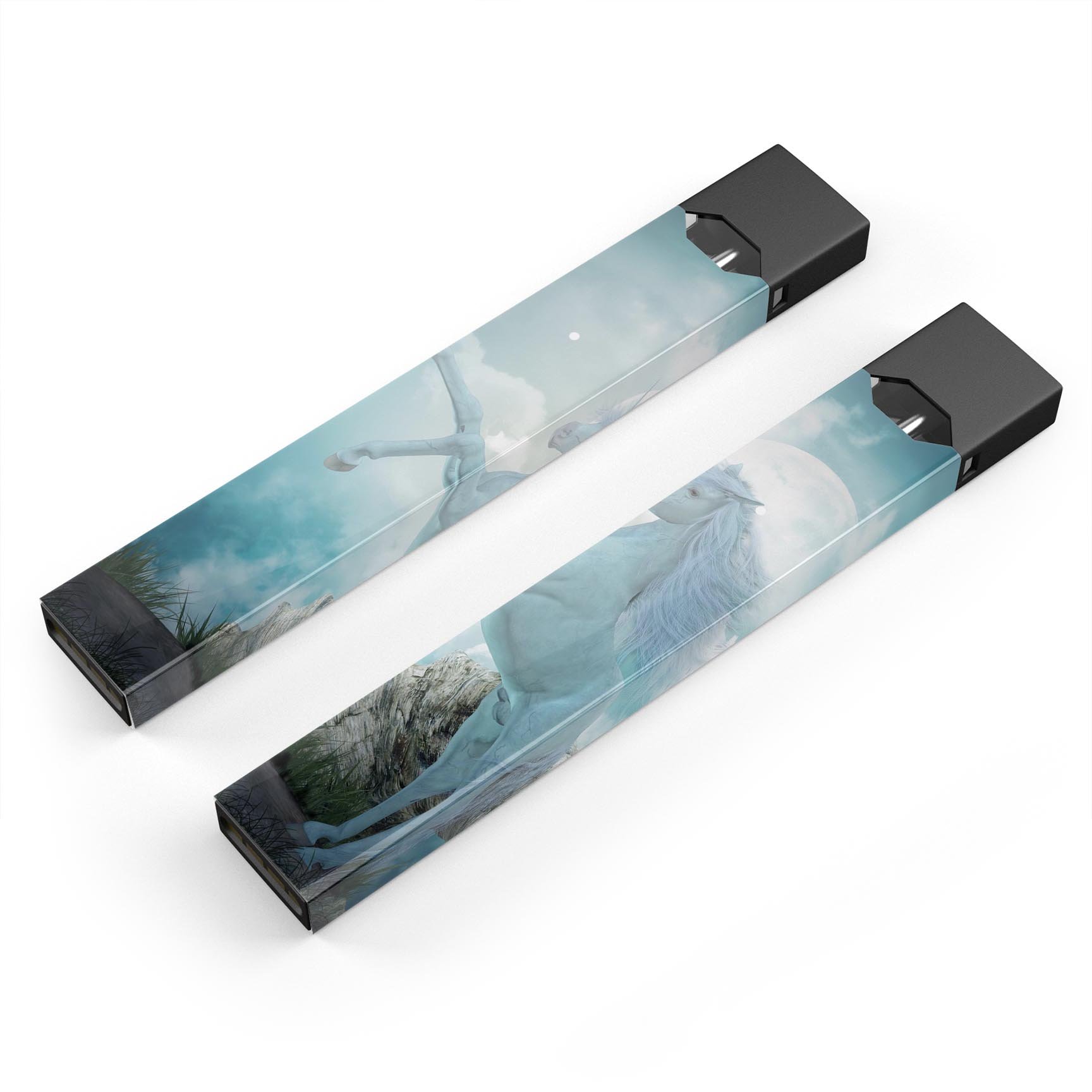 Majestic White Stallion Unicorn decal skin wrap for JUUL vaping device, showcasing vibrant colors and intricate design.