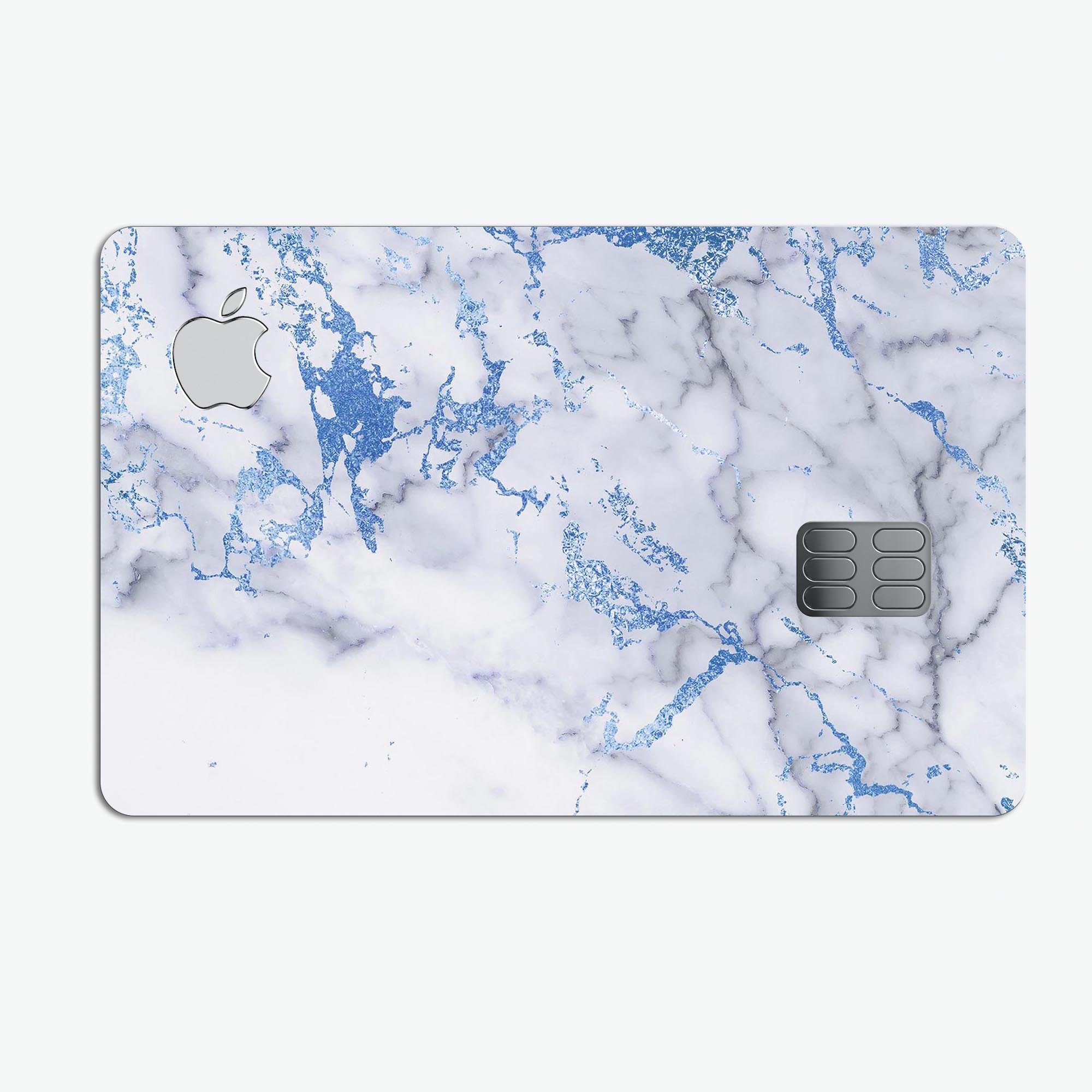 Marble & Digital Blue Frosted Foil V5 decal applied on an Apple Card, showcasing its premium design and finish.