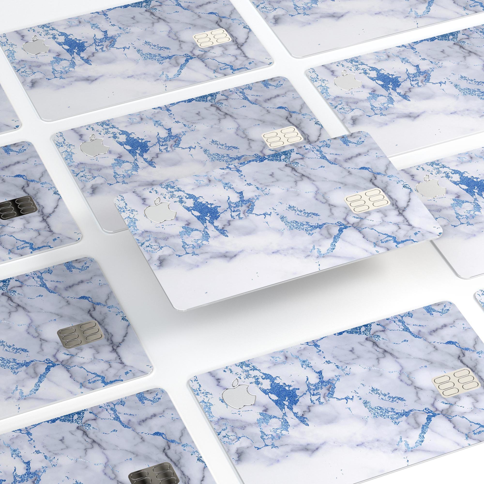 Marble & Digital Blue Frosted Foil V5 decal applied on an Apple Card, showcasing its premium design and finish.