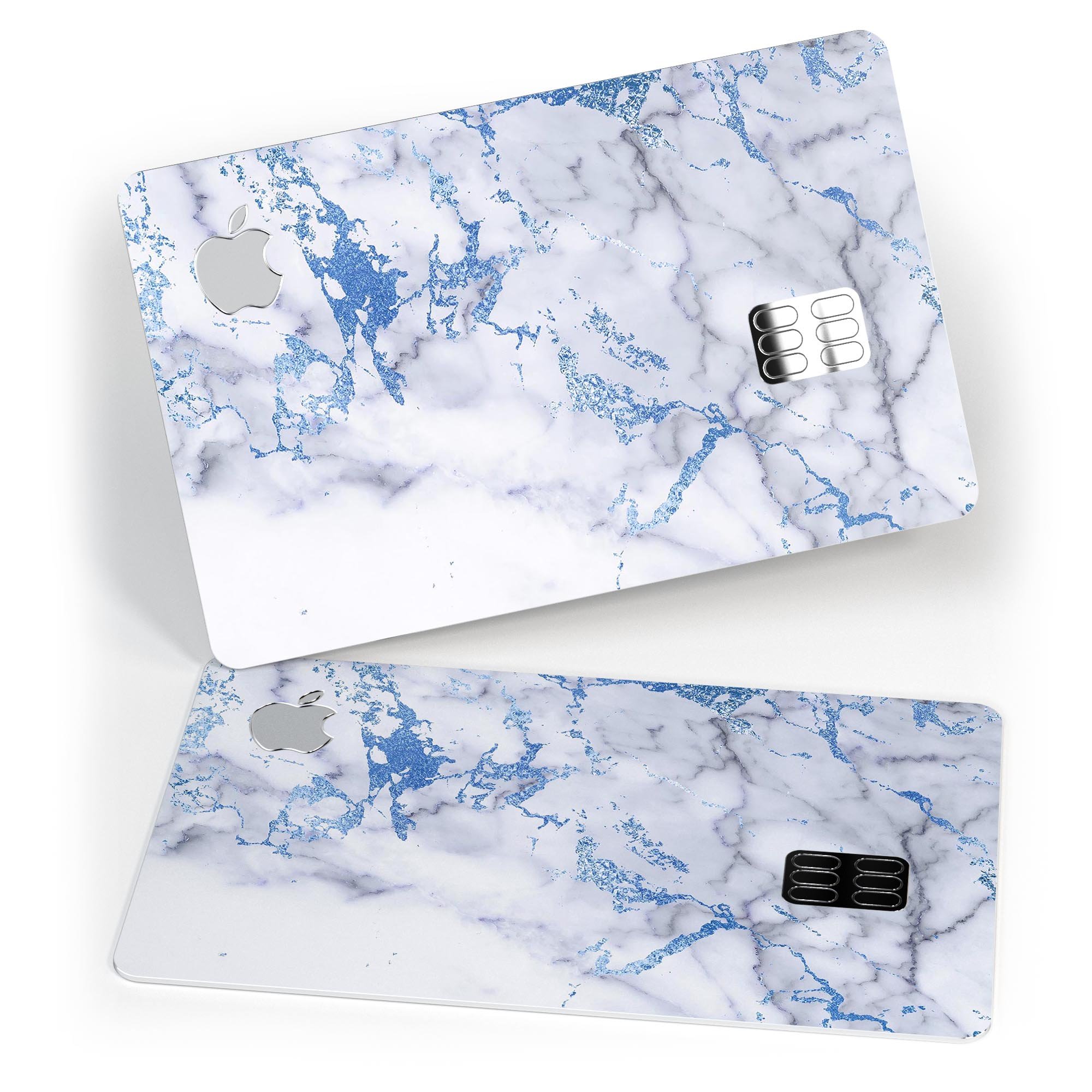 Marble & Digital Blue Frosted Foil V5 decal applied on an Apple Card, showcasing its premium design and finish.