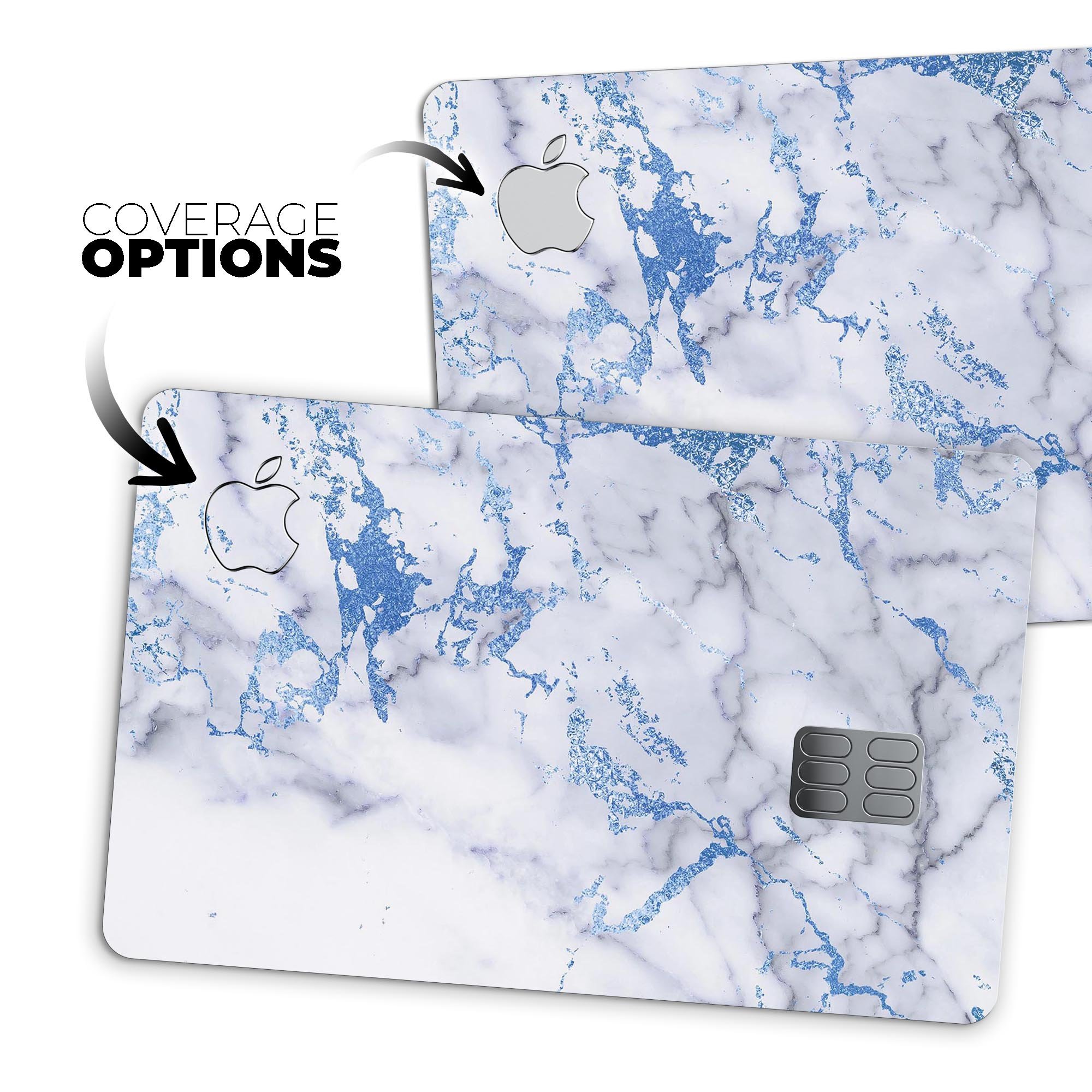 Marble & Digital Blue Frosted Foil V5 decal applied on an Apple Card, showcasing its premium design and finish.