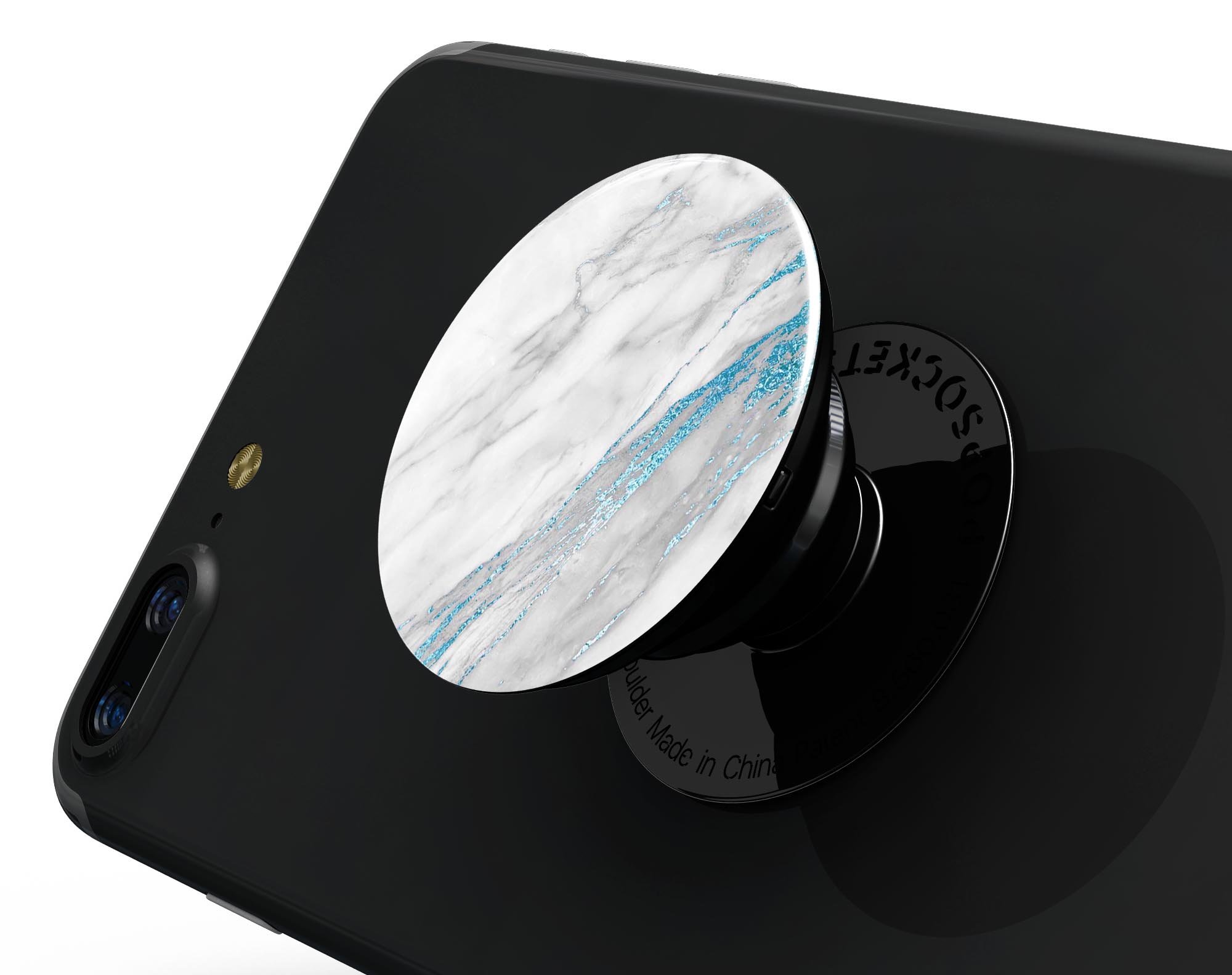 Marble and Digital Blue Frosted Foil V8 Skin Kit for PopSockets, showcasing a stylish design on a smartphone grip.