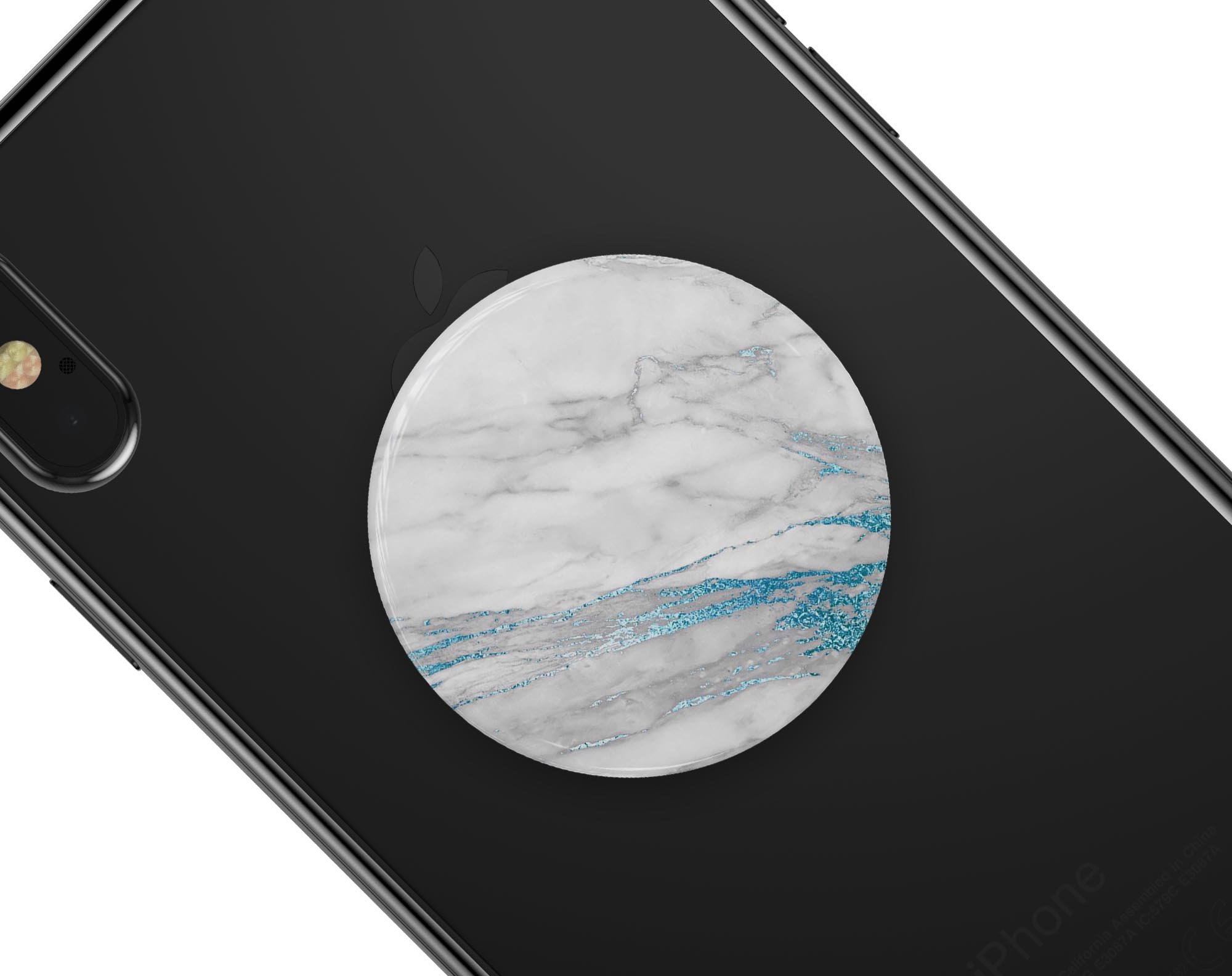 Marble and Digital Blue Frosted Foil V8 Skin Kit for PopSockets, showcasing a stylish design on a smartphone grip.