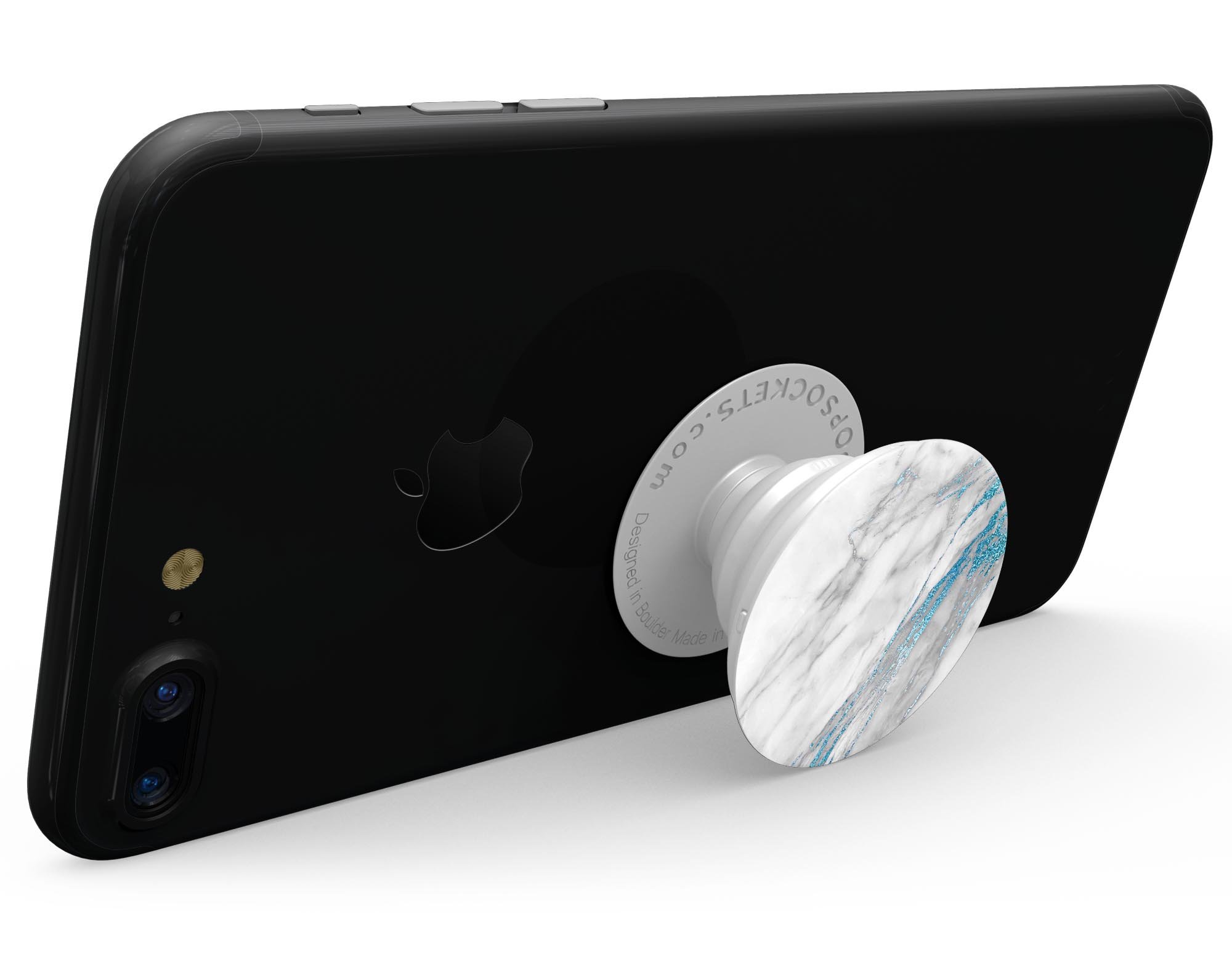 Marble and Digital Blue Frosted Foil V8 Skin Kit for PopSockets, showcasing a stylish design on a smartphone grip.