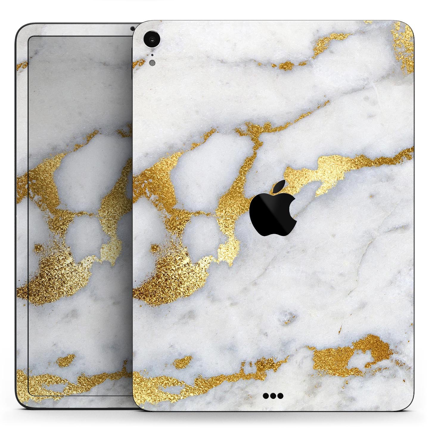 Marble and digital gold foil skin decal for Apple devices, showcasing a stylish design with premium 3M materials.