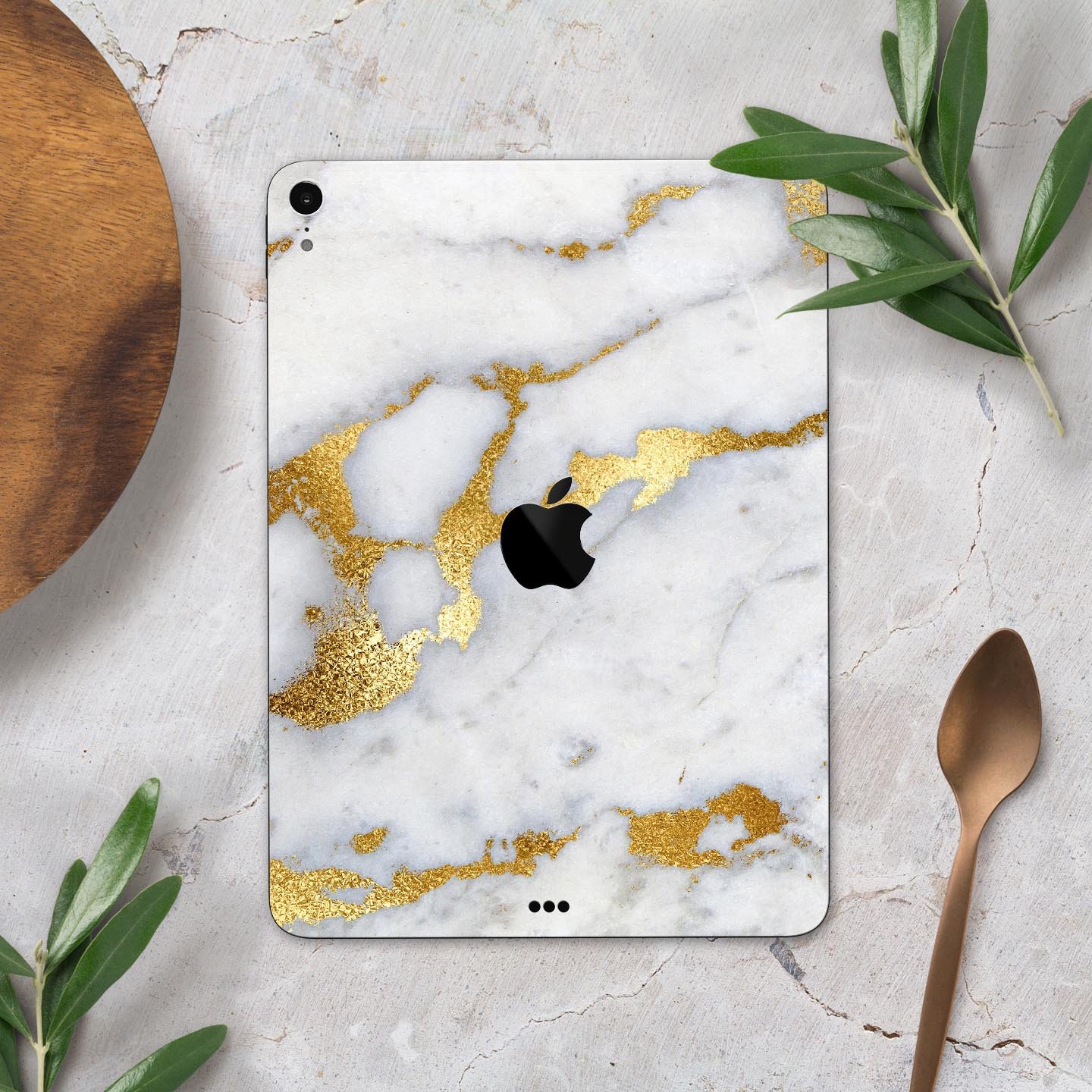 Marble and digital gold foil skin decal for Apple devices, showcasing a stylish design with premium 3M materials.