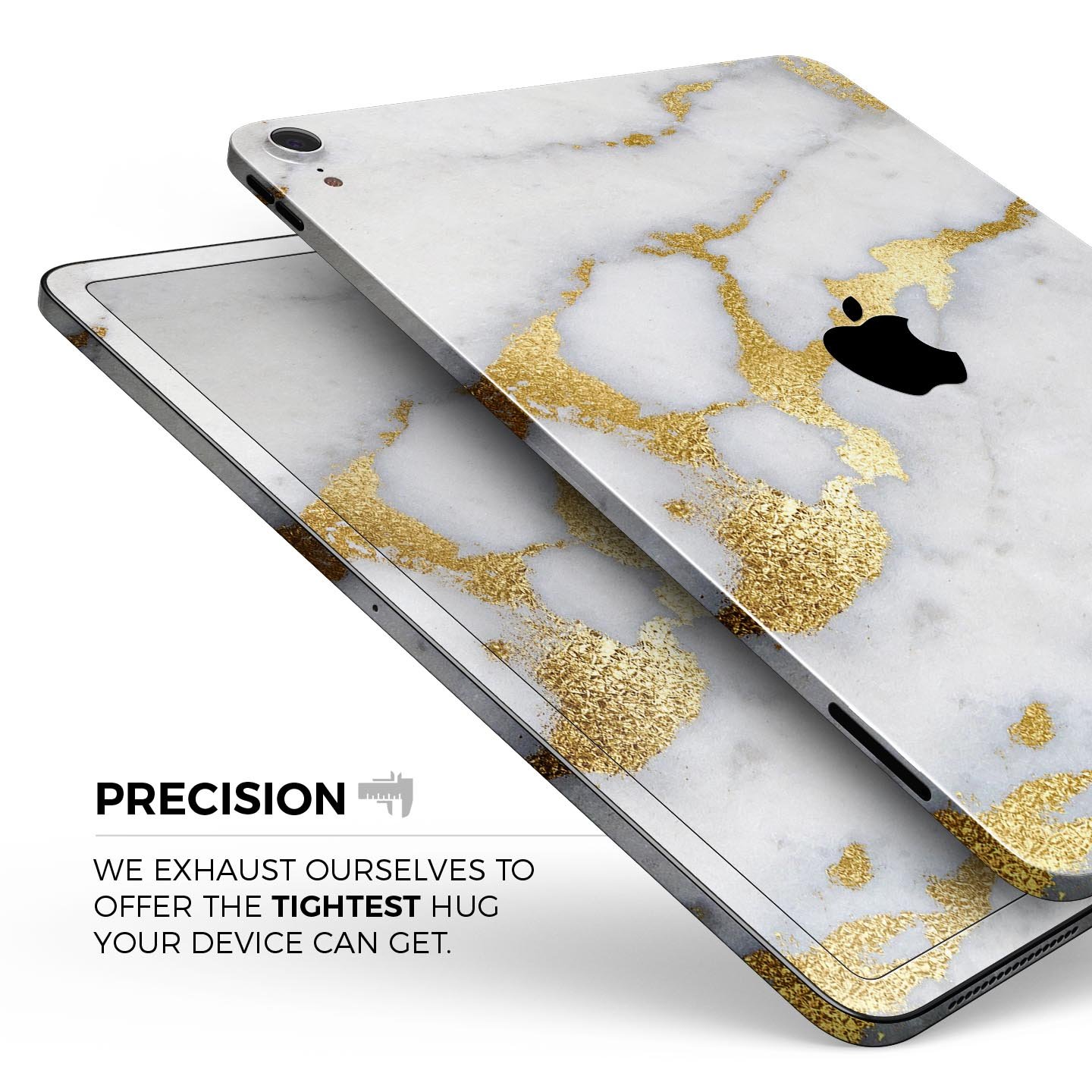 Marble and digital gold foil skin decal for Apple devices, showcasing a stylish design with premium 3M materials.