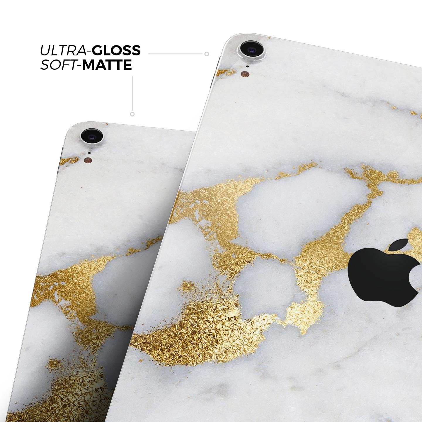 Marble and digital gold foil skin decal for Apple devices, showcasing a stylish design with premium 3M materials.