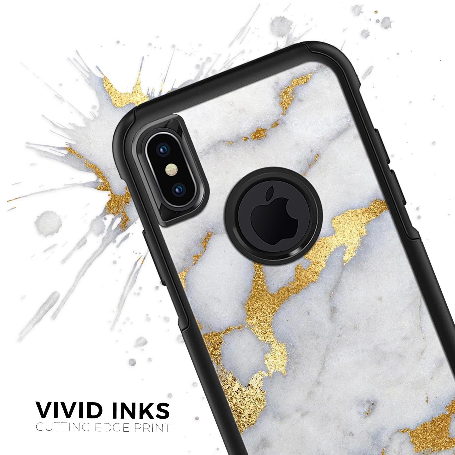 Marble and digital gold foil skin kit for iPhone OtterBox cases, showcasing a stylish design with premium finish.