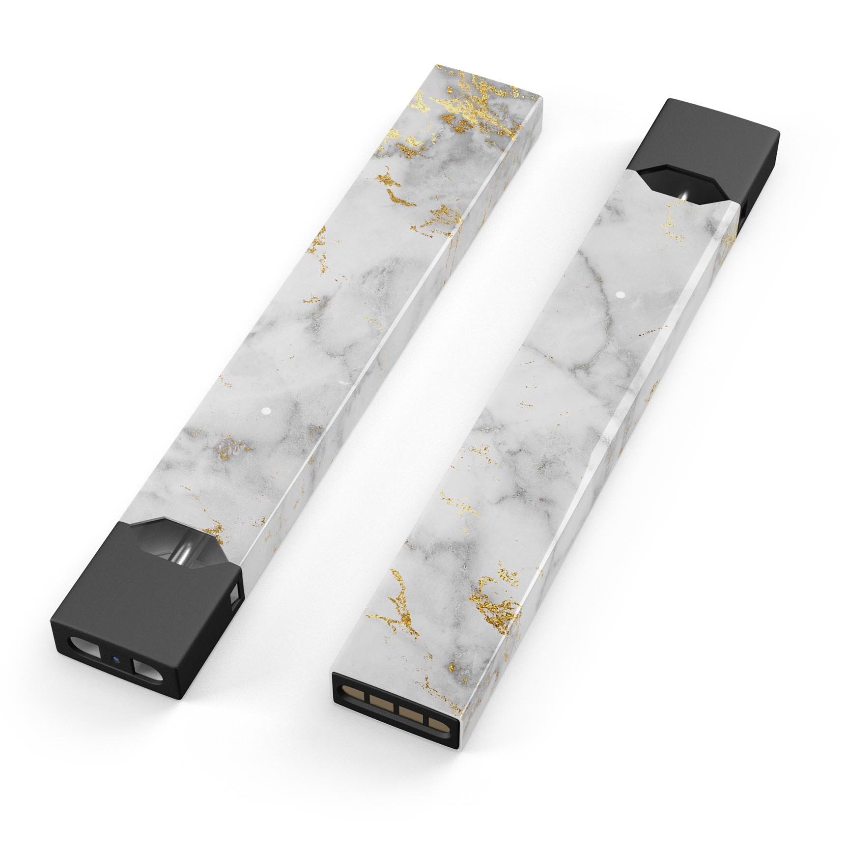 Marble and digital gold foil skin wrap for JUUL vaping device, showcasing a stylish design with a protective layer.