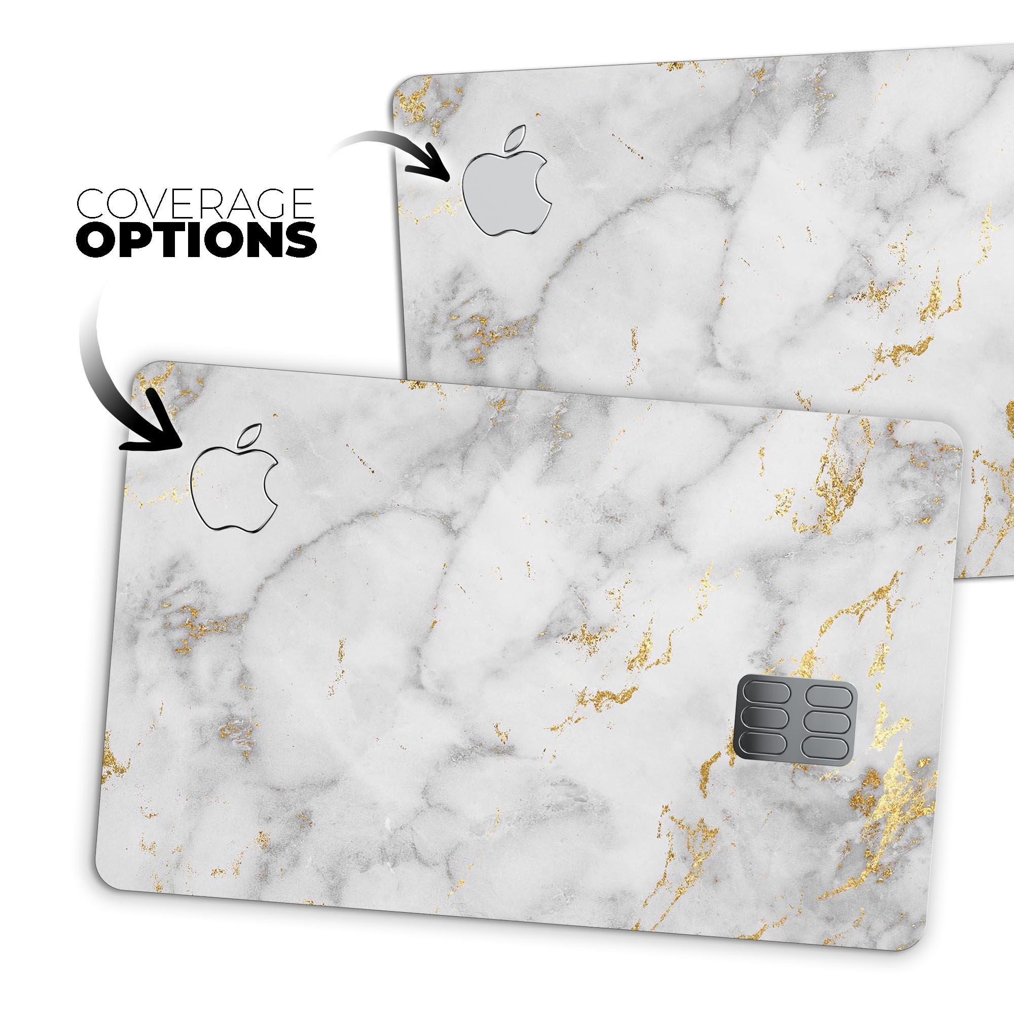 Marble and digital gold foil skin for Apple Card, showcasing a stylish design with premium vinyl material.