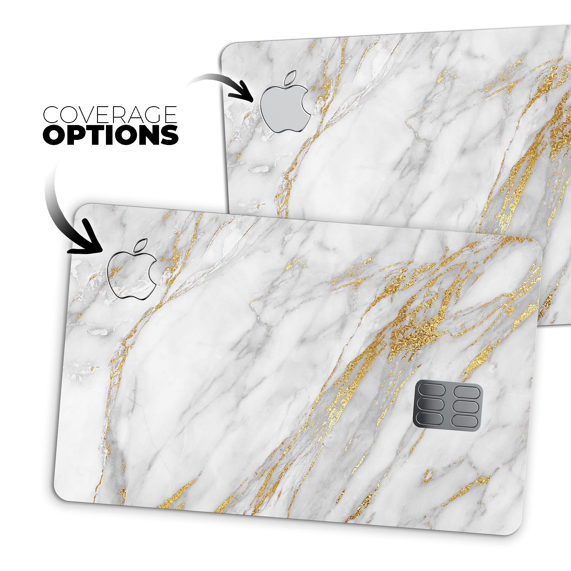 Marble and Digital Gold Foil V4 decal skin for Apple Card, showcasing a stylish design with premium vinyl protection.