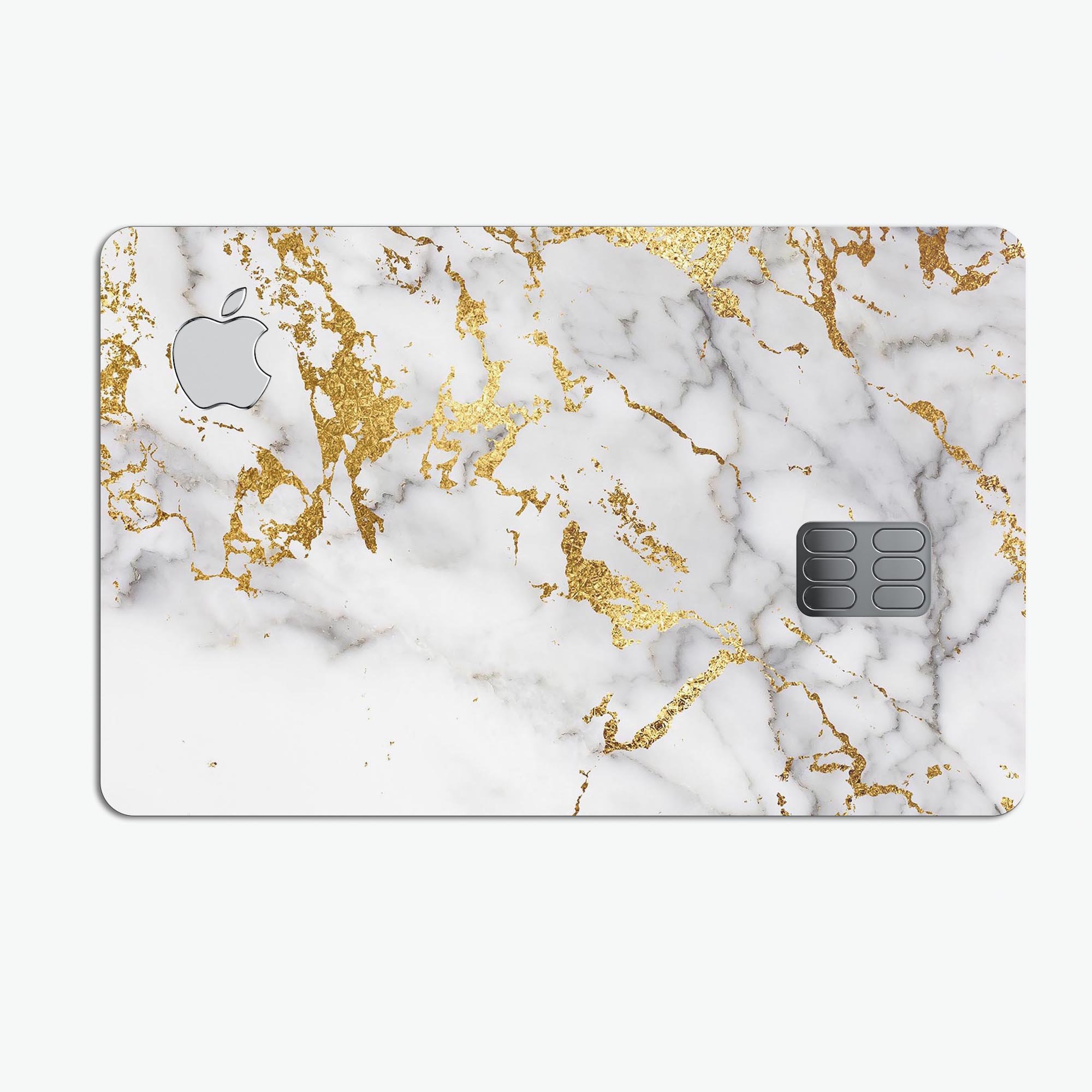 Marble and Digital Gold Foil V5 decal skin for Apple Card, showcasing a luxurious design with premium vinyl material.