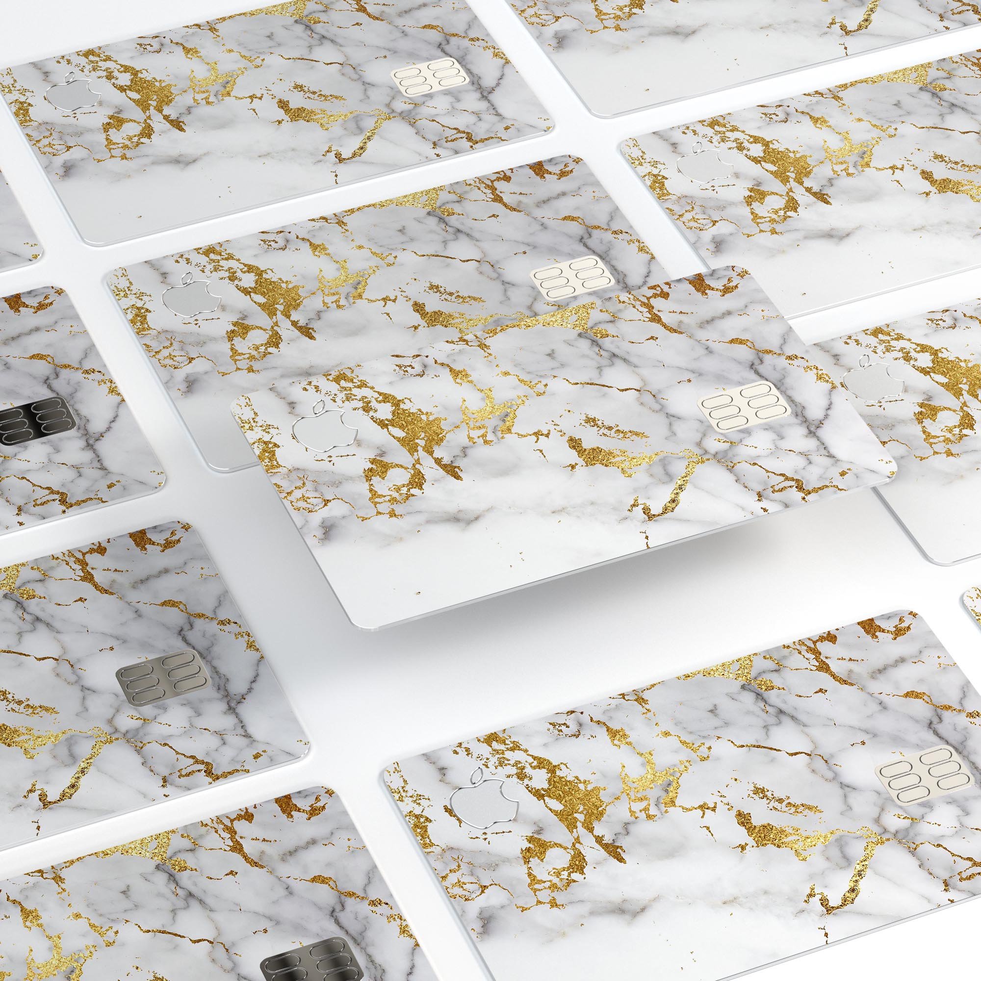 Marble and Digital Gold Foil V5 decal skin for Apple Card, showcasing a luxurious design with premium vinyl material.