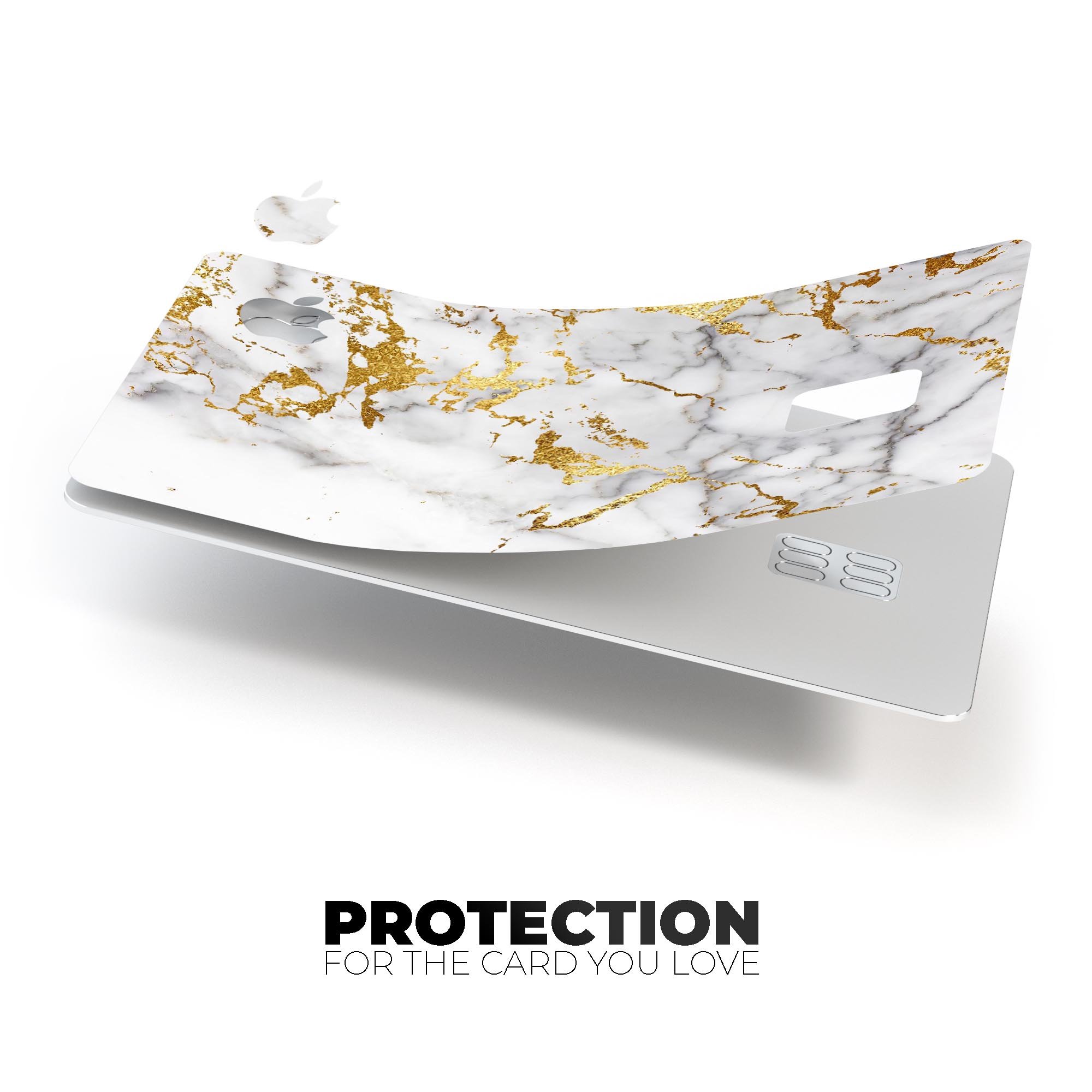 Marble and Digital Gold Foil V5 decal skin for Apple Card, showcasing a luxurious design with premium vinyl material.