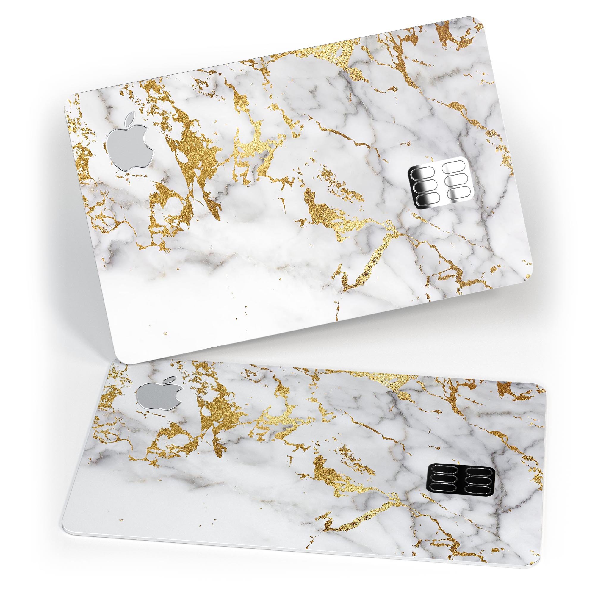 Marble and Digital Gold Foil V5 decal skin for Apple Card, showcasing a luxurious design with premium vinyl material.