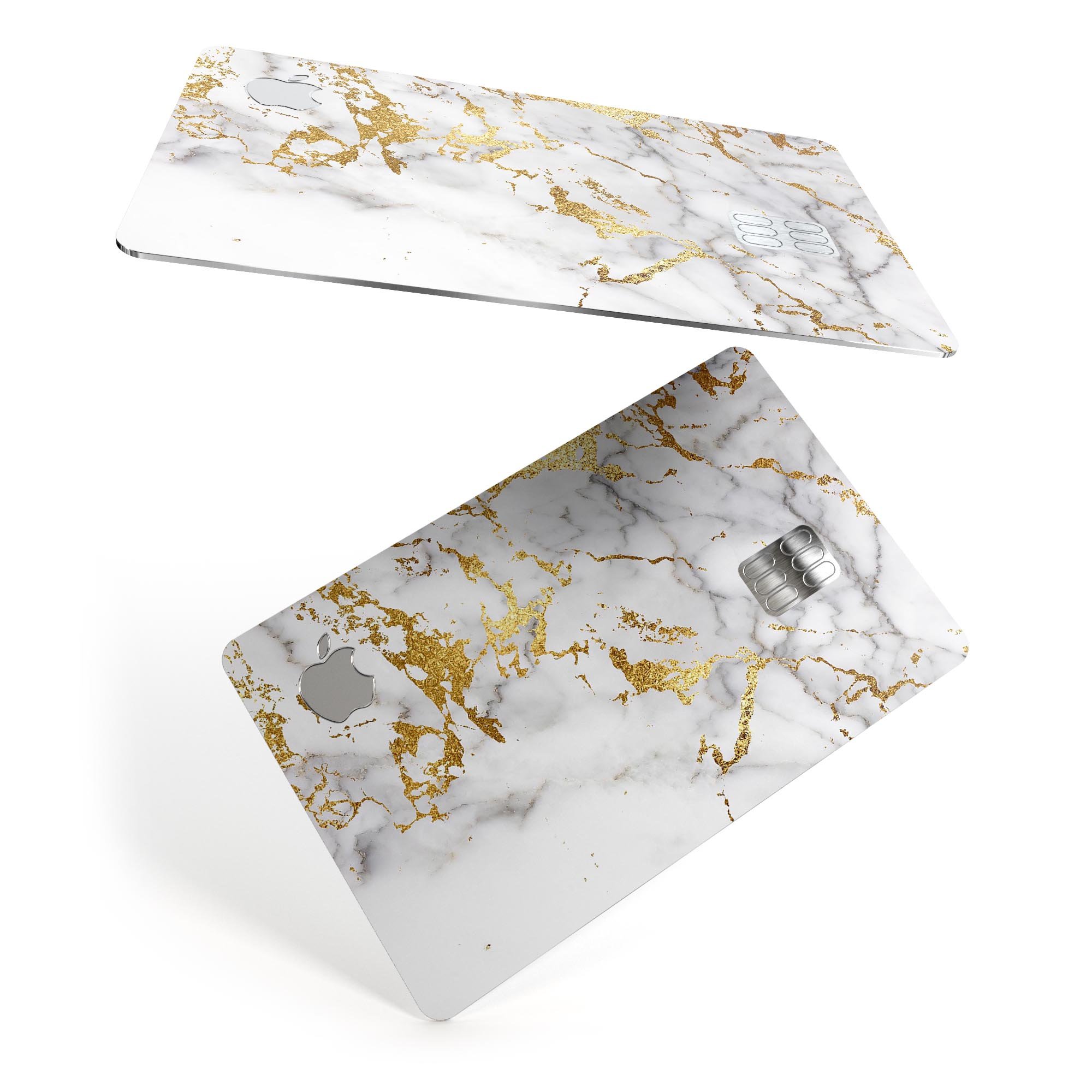 Marble and Digital Gold Foil V5 decal skin for Apple Card, showcasing a luxurious design with premium vinyl material.