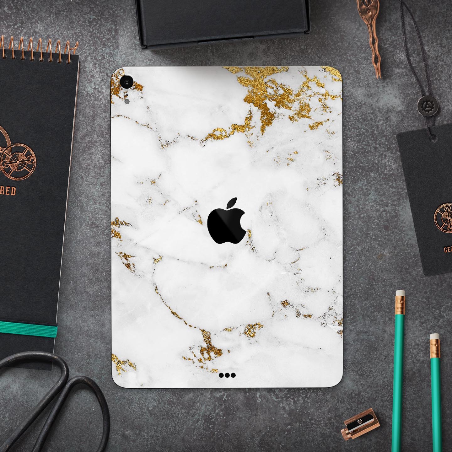 Marble and Digital Gold Foil V6 skin decal for Apple devices, showcasing a stylish design with premium 3M materials for protection.