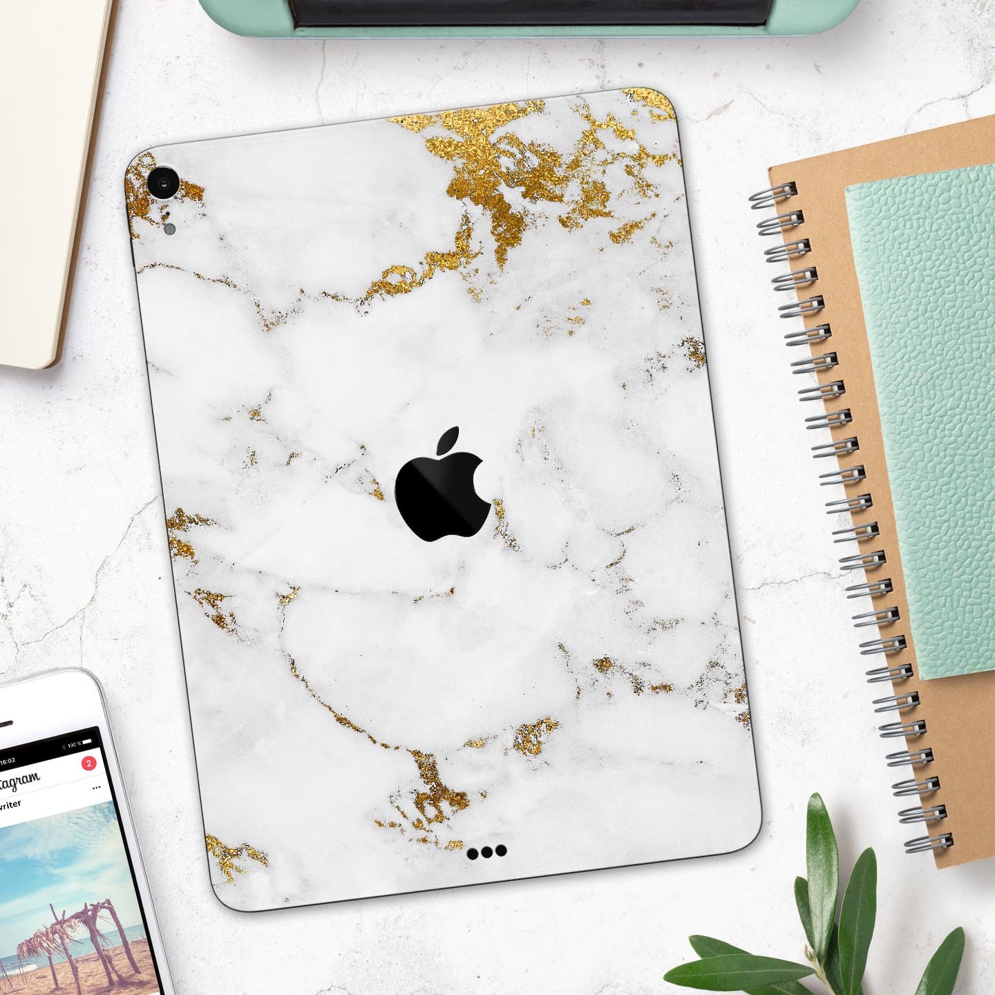 Marble and Digital Gold Foil V6 skin decal for Apple devices, showcasing a stylish design with premium 3M materials for protection.